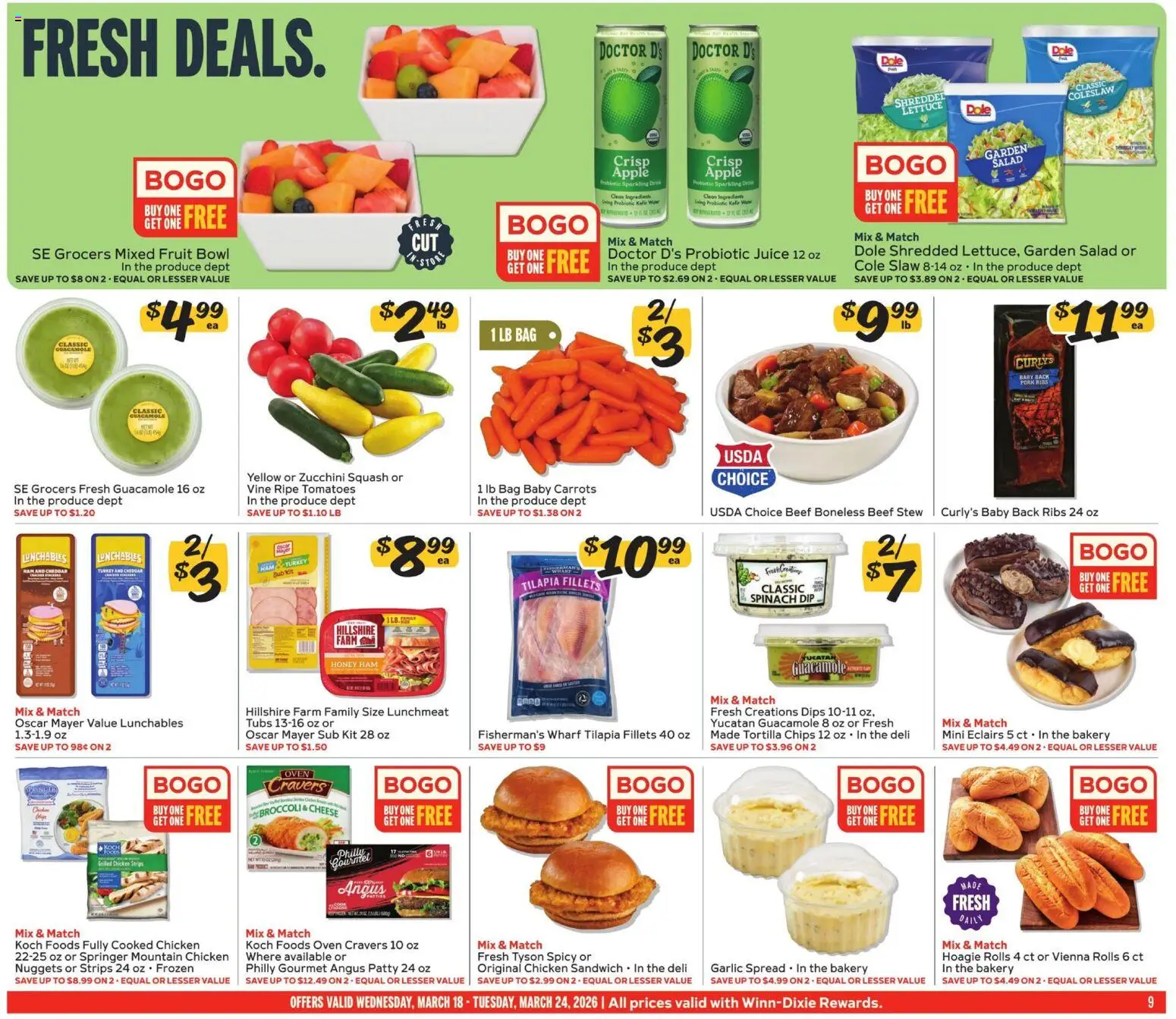 Winn Dixie Weekly Circular - FL - valid from 18.03.2026 | Page: 9 | Products: Cheese, Ham, Garlic, Oven