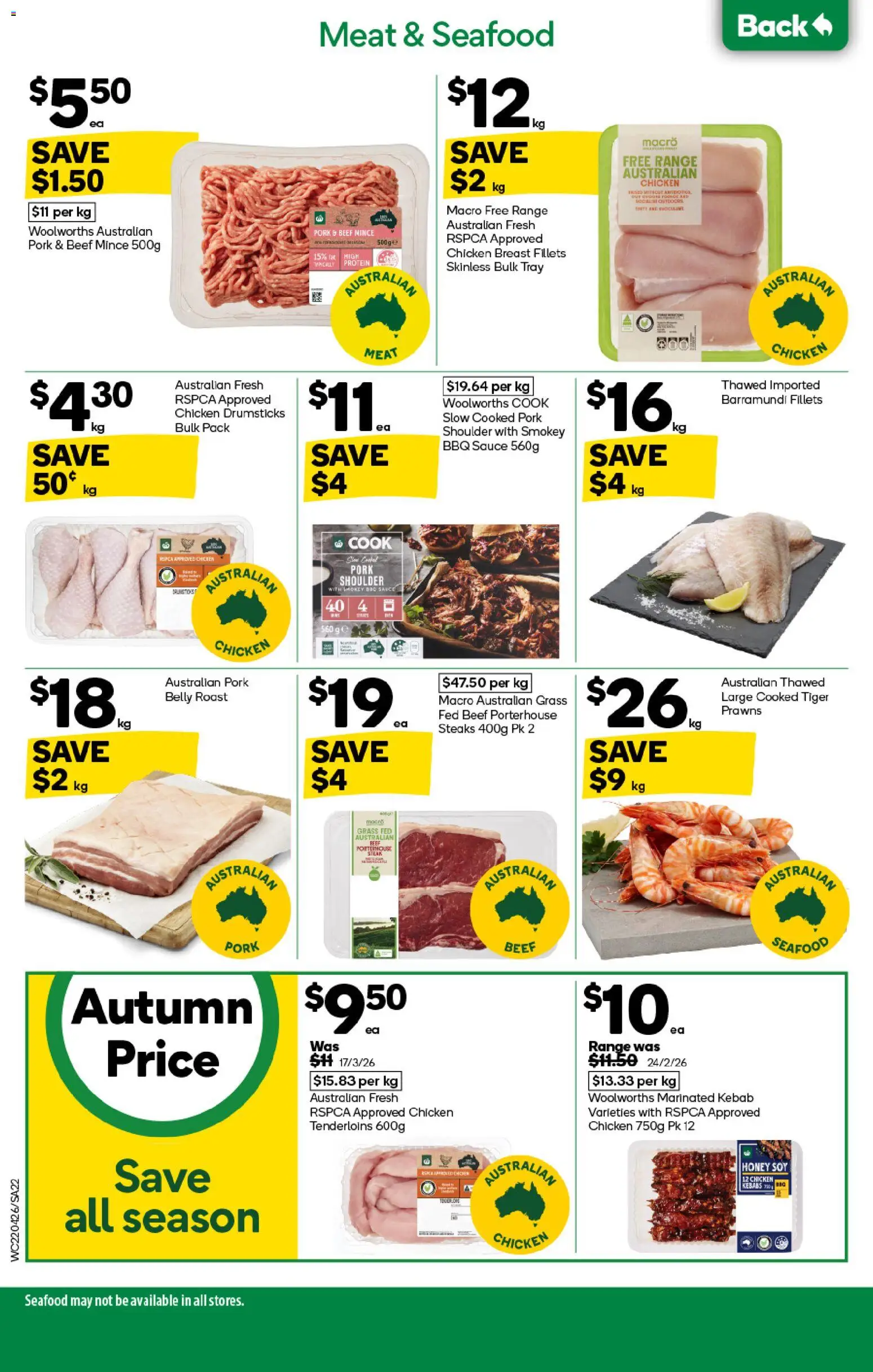 Woolworths catalogue - valid from 22.04.2026 | Page: 22 | Products: Chicken, Meat, Prawns, Seafood