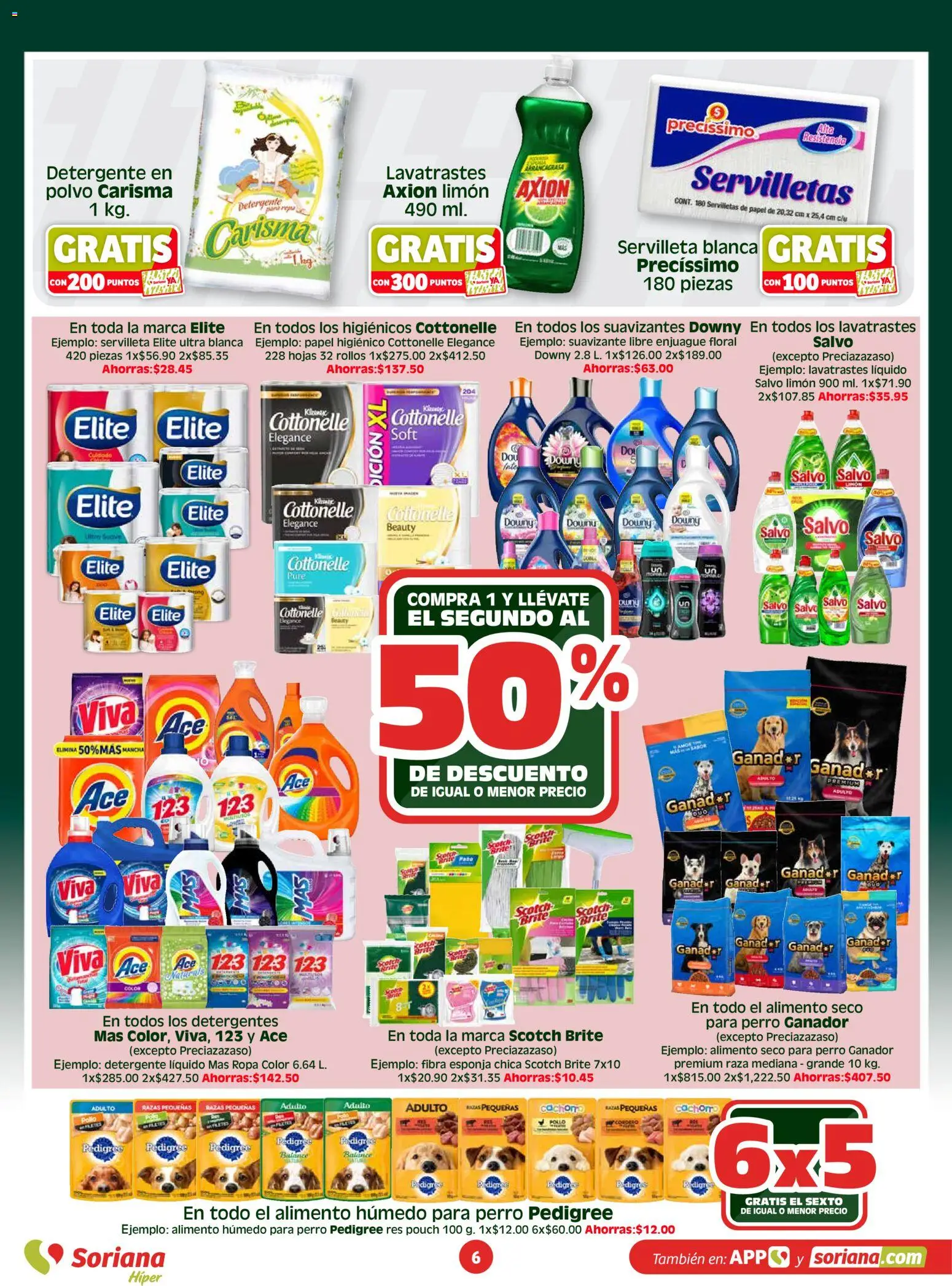Nuevas ofertas de Soriana válidas en toda la República Mexicana desde el 07.04.2026. ¡Encuentra las mejores ofertas en Soriana folleto! | Página: 6 | Productos: Detergente, Suavizante, Papel higiénico, Polvo