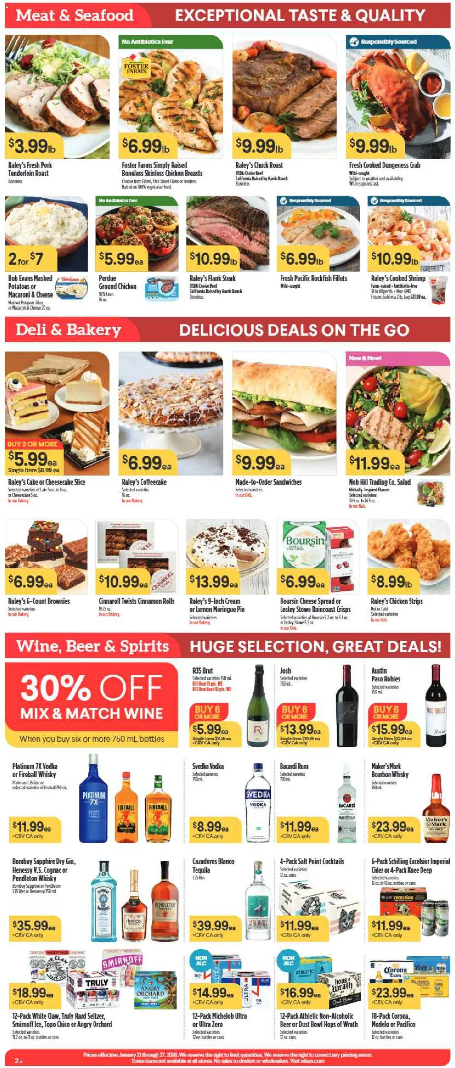Raley's Weekly Ad - valid from 21.01.2026 | Page: 2 | Products: Bakery, Vodka, Salt, Seafood