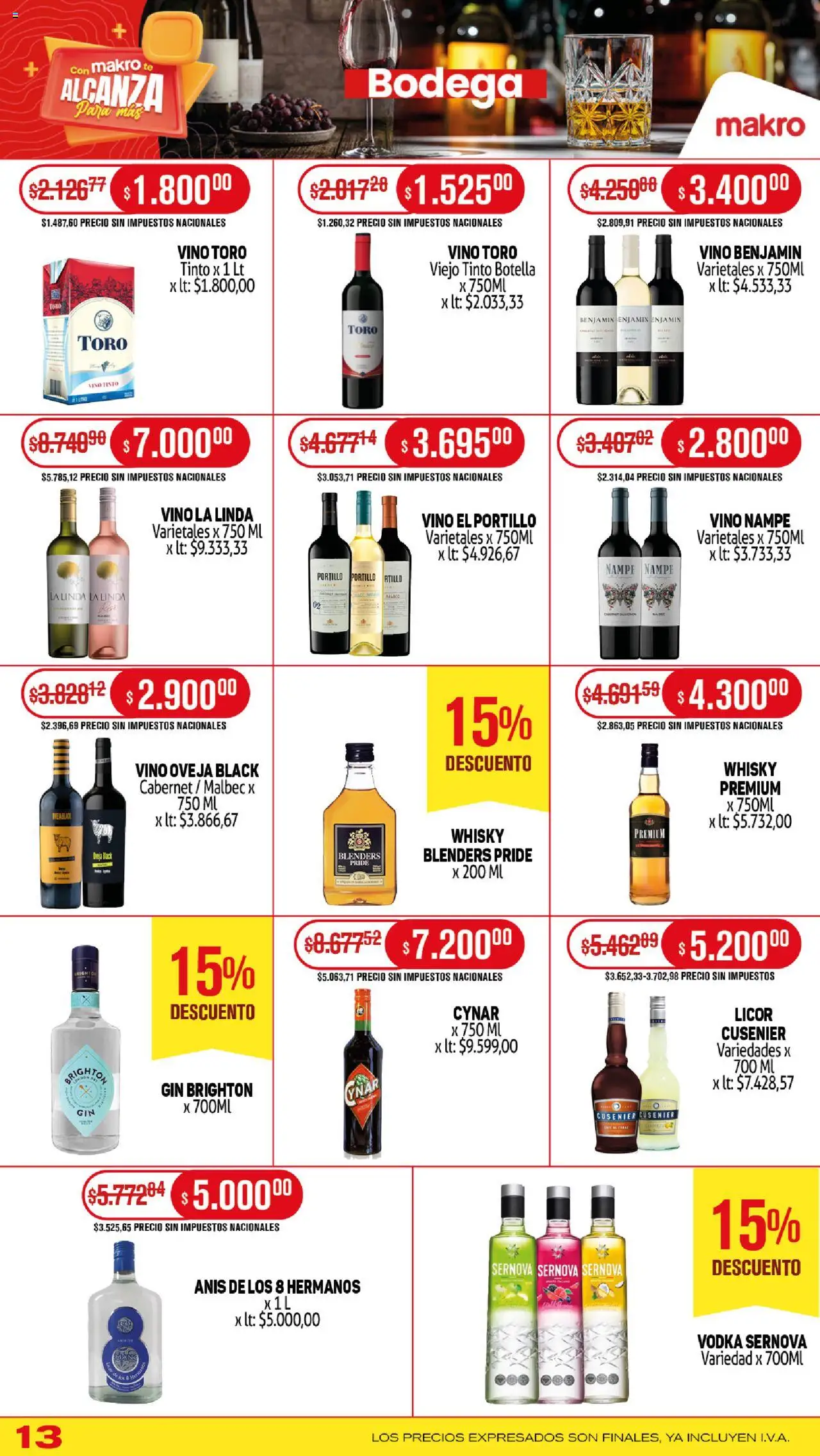 Makro ofertas │ válido desde el 05.06.2025 | Página: 13 | Productos: Vodka, Botella, Gin, Vino