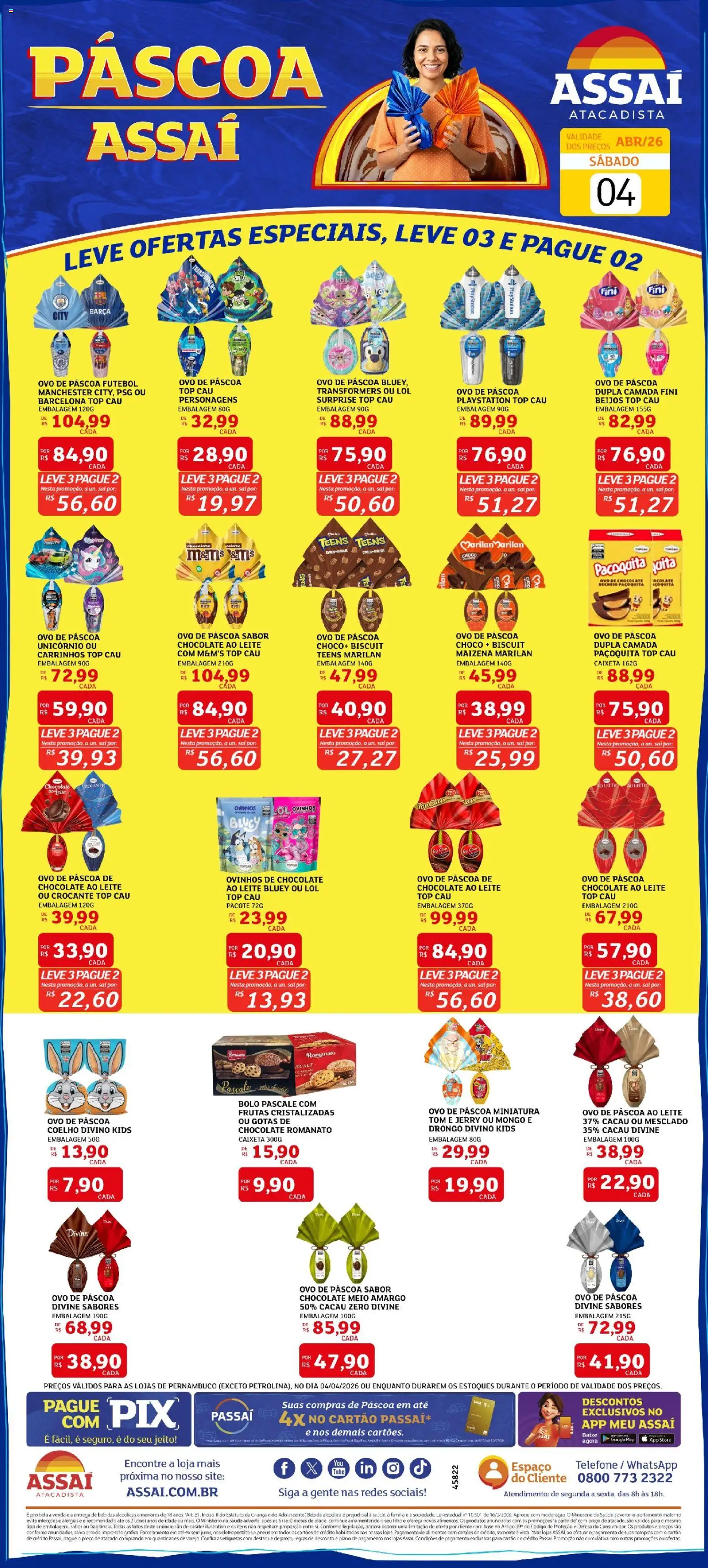 Assaí Atacadista Folheto - válido de 04.04.2026 | Página: 1 | Produtos: Leite, Pneus, Base, Telefone