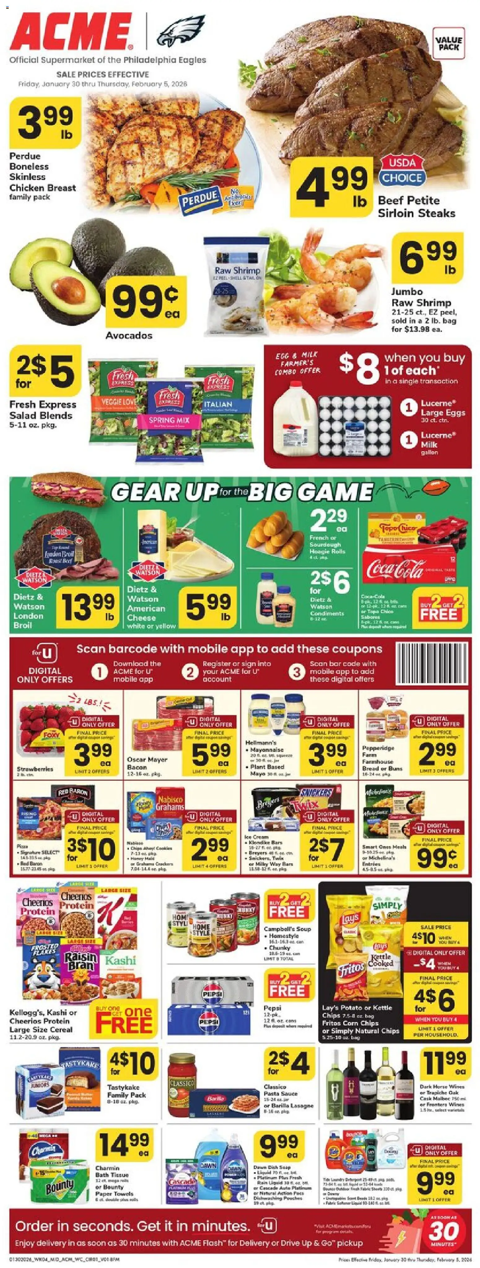 Acme Weekly Ad - PA - valid from 30.01.2026 | Page: 1 | Products: Pizza, Beef, Strawberries, Sauce