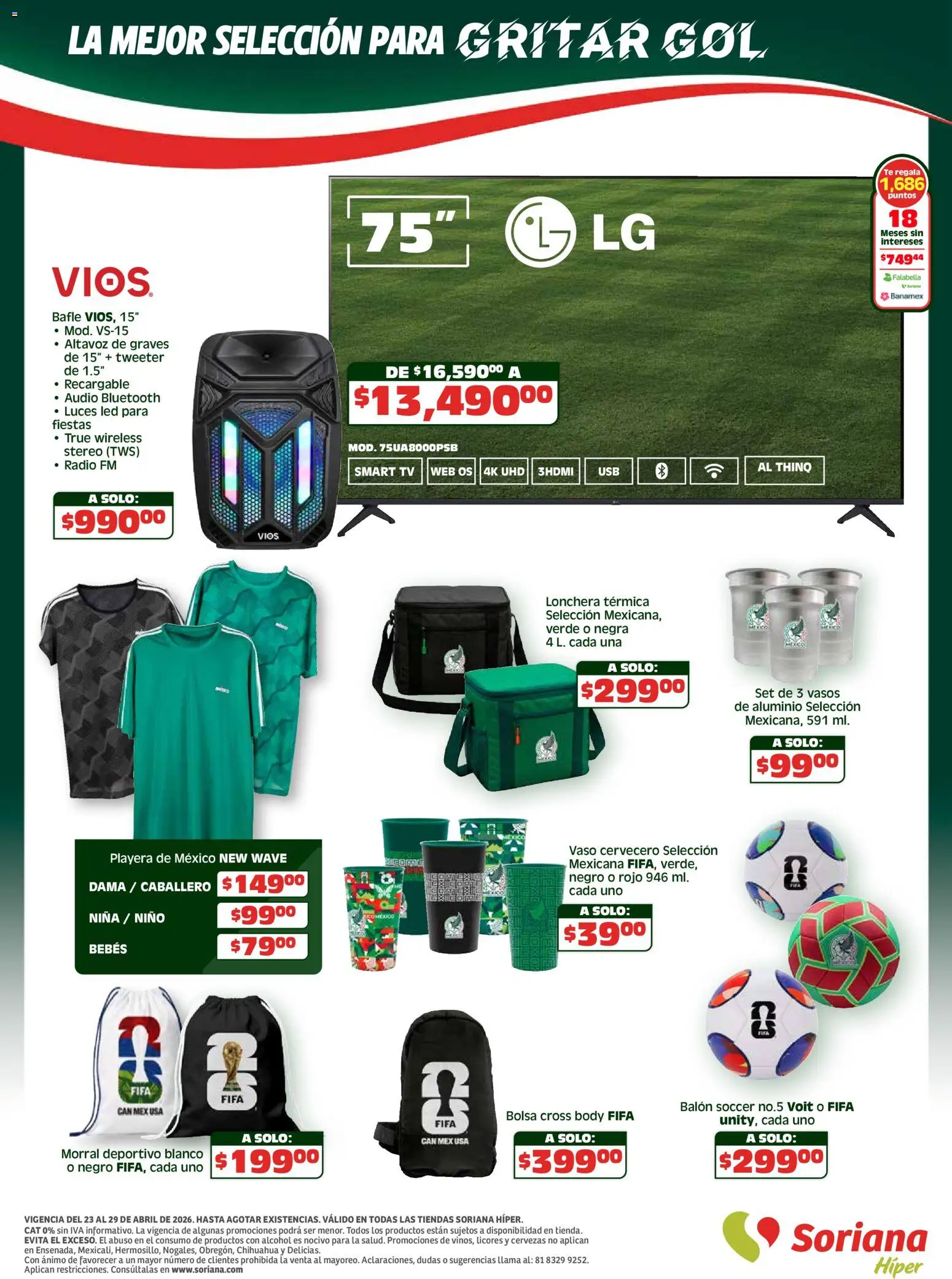 Nuevas ofertas de Soriana válidas en toda la República Mexicana desde el 23.04.2026. ¡Encuentra las mejores ofertas en Soriana En México apoyamos con todo - Híper Nacional! | Página: 8 | Productos: Body, Té, Vasos, Morral