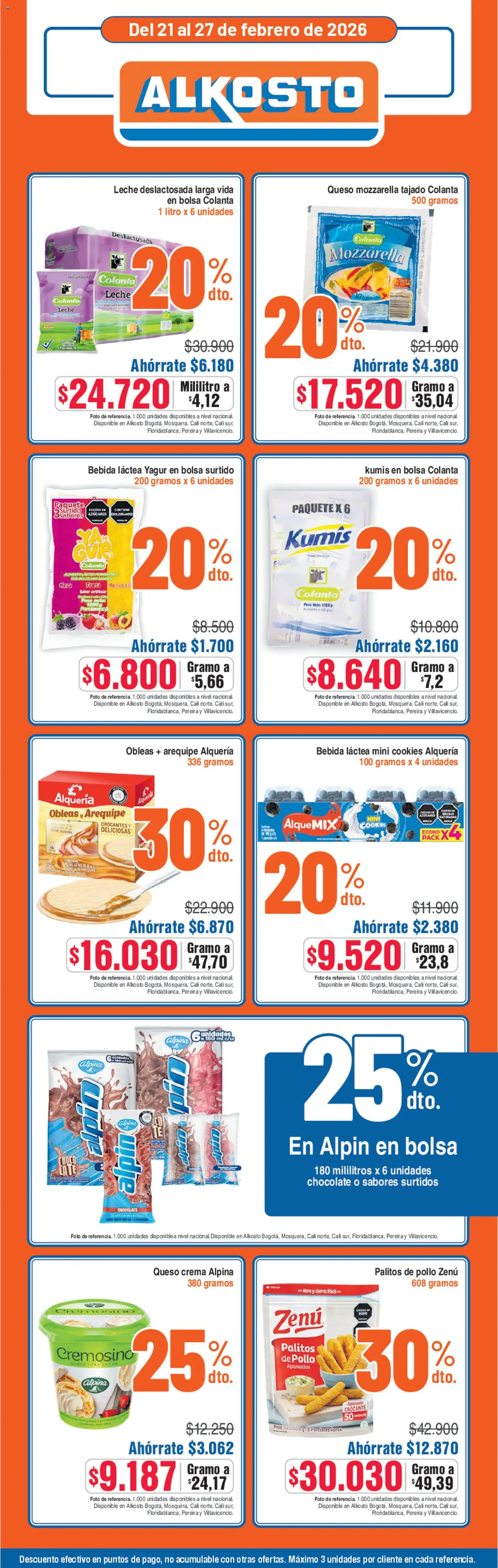 Alkosto revista - valida desde el 21.02.2026 | Página: 2 | Productos: Galletas, Bolsa, Kumis, Leche