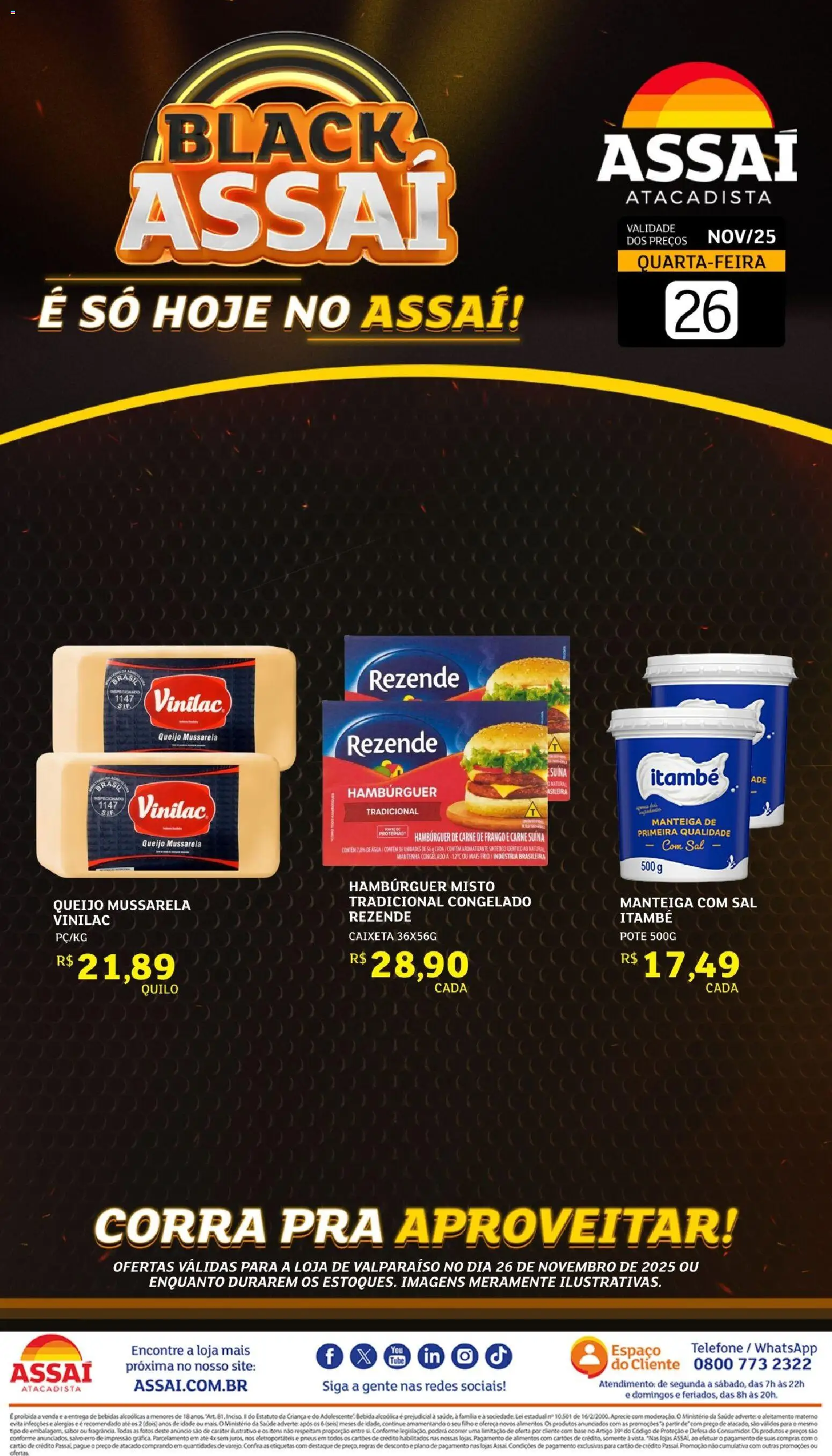 Assaí Atacadista Folheto - válido de 26.11.2025 | Página: 1 | Produtos: Queijo, Carne, Telefone, Sal