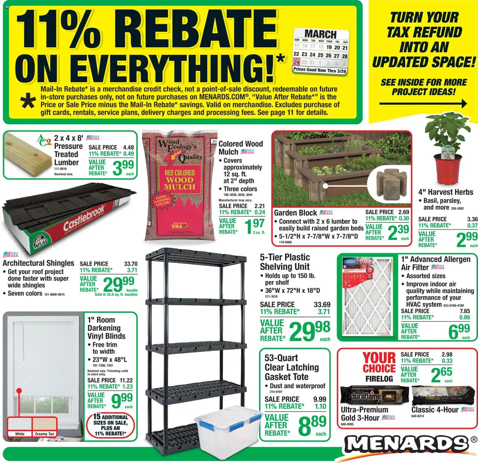 Menards - Weekly Ad - valid from 18.03.2026 | Page: 1 | Products: Shelf, Trim, Gasket, Air Filter