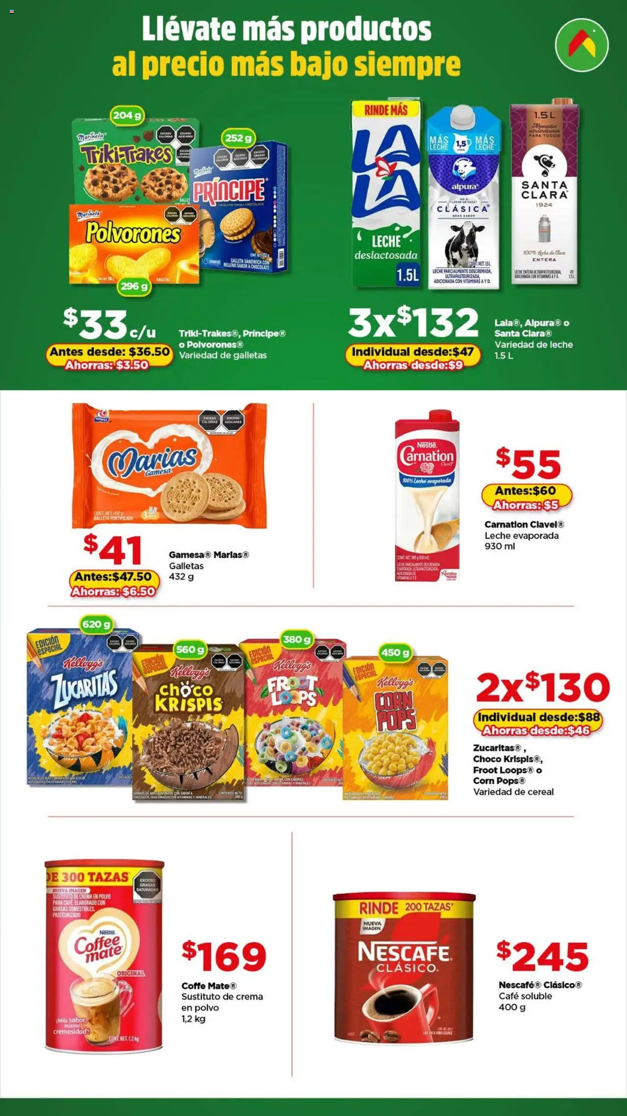 Nuevas ofertas de Bodega Aurrerá válidas en toda la República Mexicana desde el 17.09.2025. ¡Encuentra las mejores ofertas en Bodega Aurrerá - Folleto Aquí si te Alcanza! | Página: 2 | Productos: Crema, Leche, Café, Galletas
