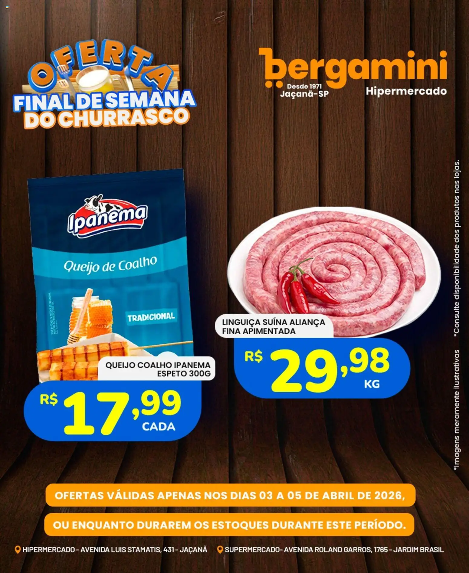 Supermercado Bergamini Folheto - válido de 03.04.2026 | Página: 3 | Produtos: Aliança, Linguiça, Queijo, Queijo coalho
