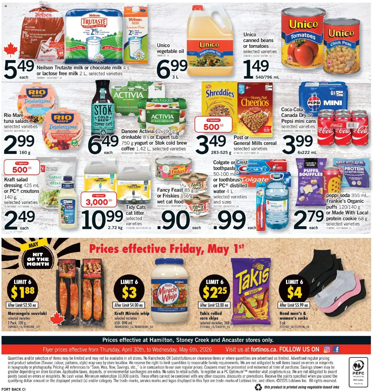 Fortinos flyer valid from 30.04.2026 | Page: 2 | Products: Butter, Yogurt, Coffee, Tomatoes