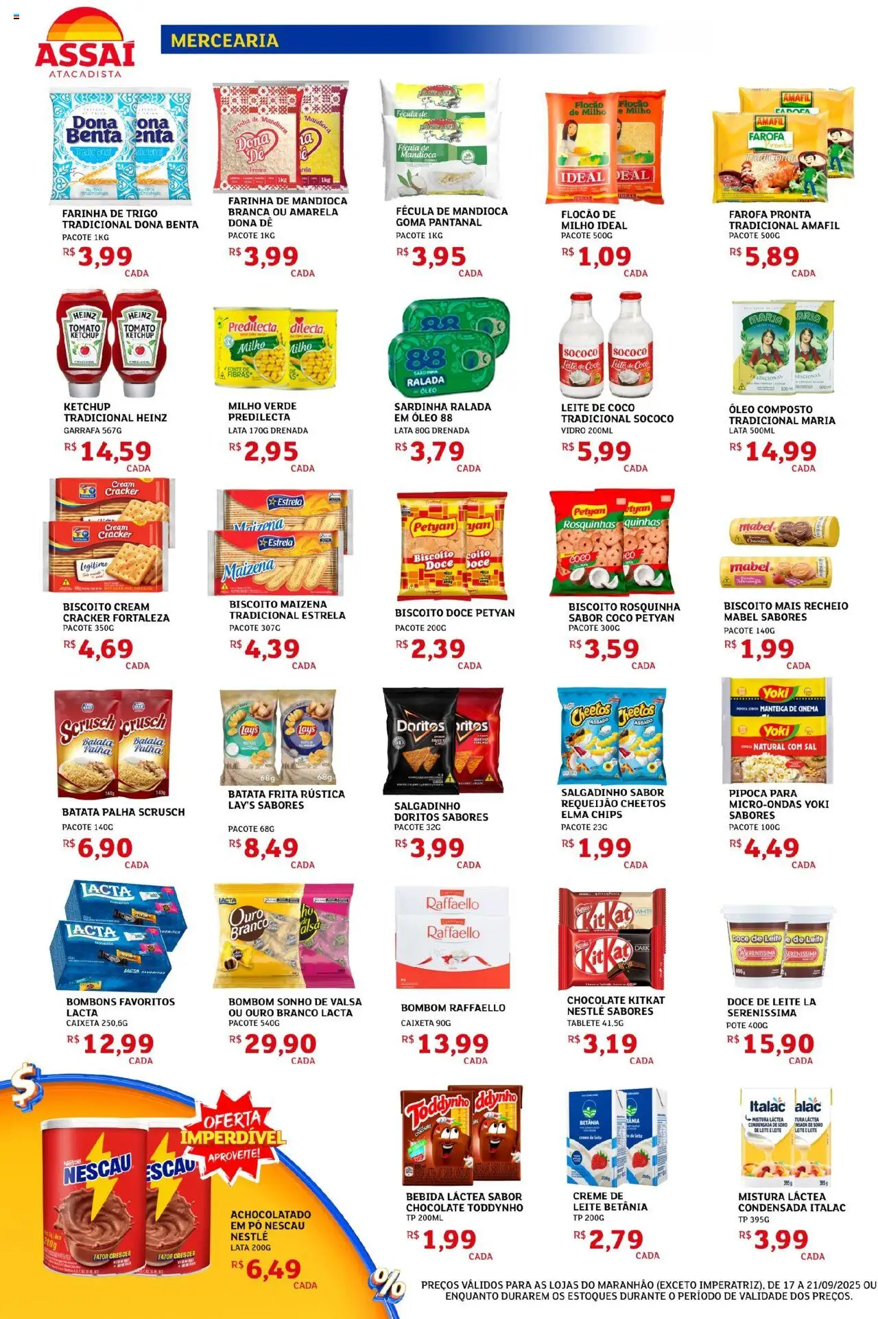Assaí Atacadista Folheto - válido de 17.09.2025 | Página: 2 | Produtos: Mandioca, Chocolate, Ketchup, Pipoca