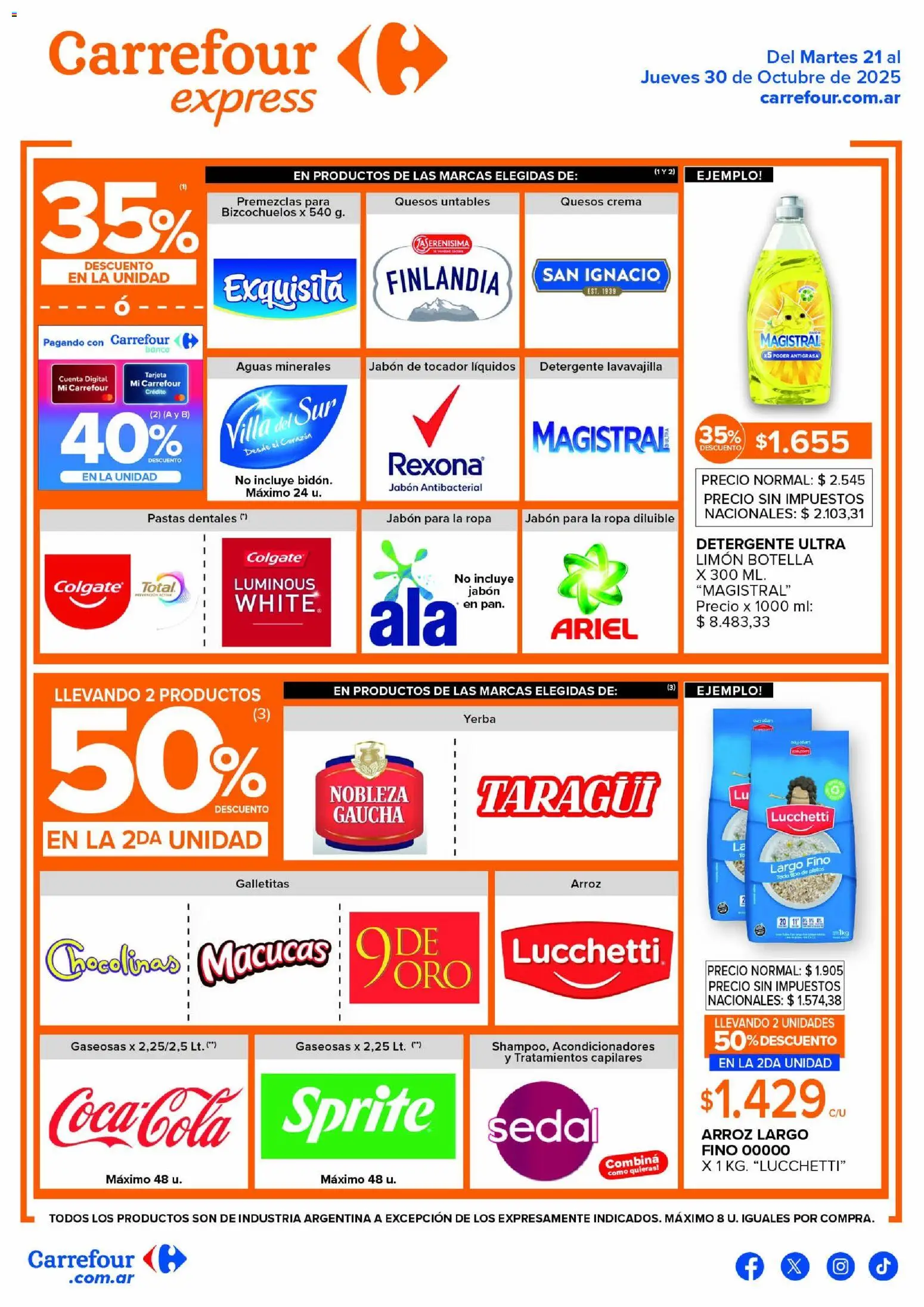 Carrefour ofertas - Mendoza │ válido desde el 21.10.2025 | Página: 1 | Productos: Antigrasa, Galletitas, Detergente, Ropa