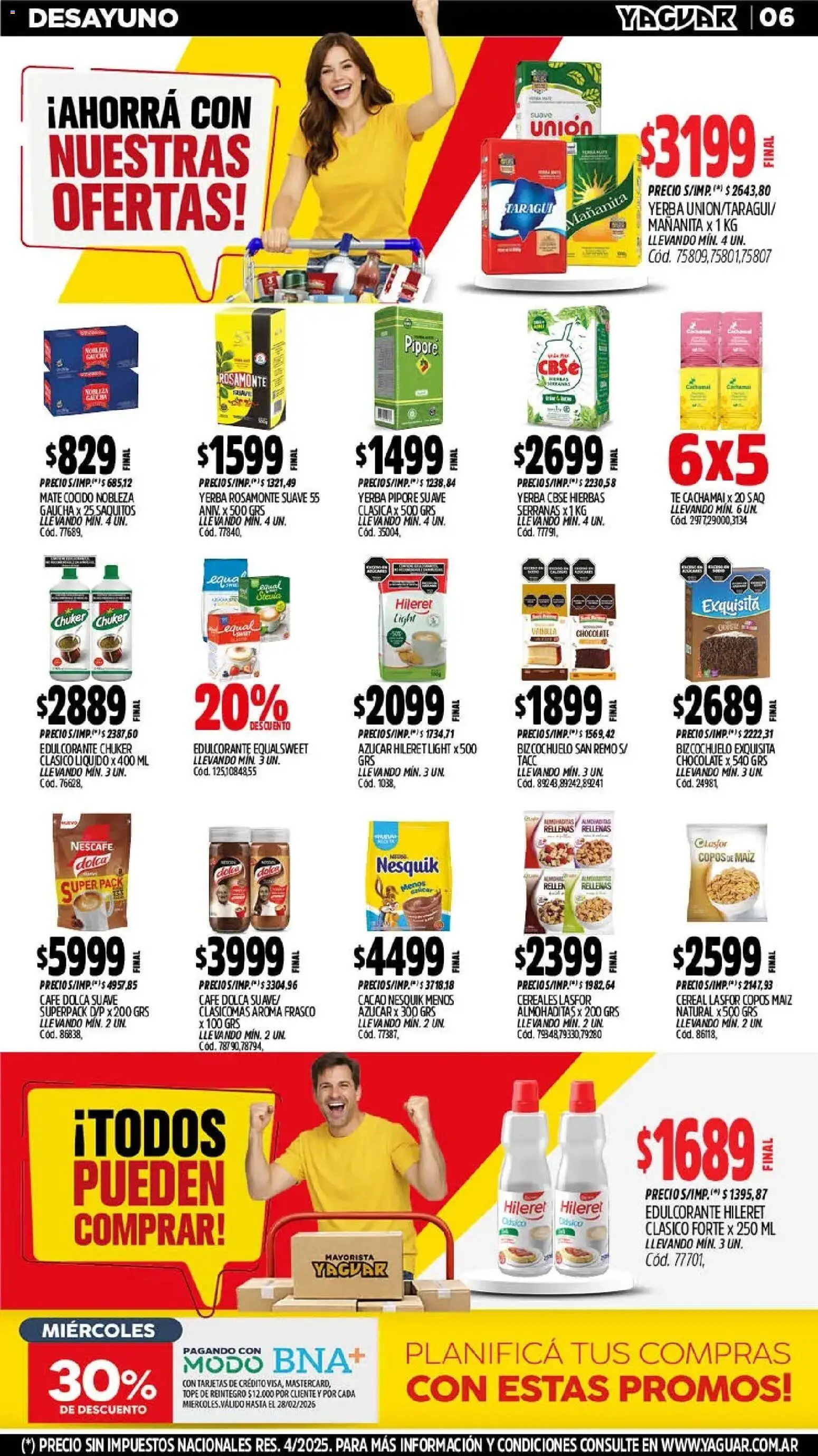 Yaguar - Oferta Semanal General Roca │ válido desde el 23.02.2026 | Página: 6 | Productos: Yerba, Edulcorante, Maiz, Cereales