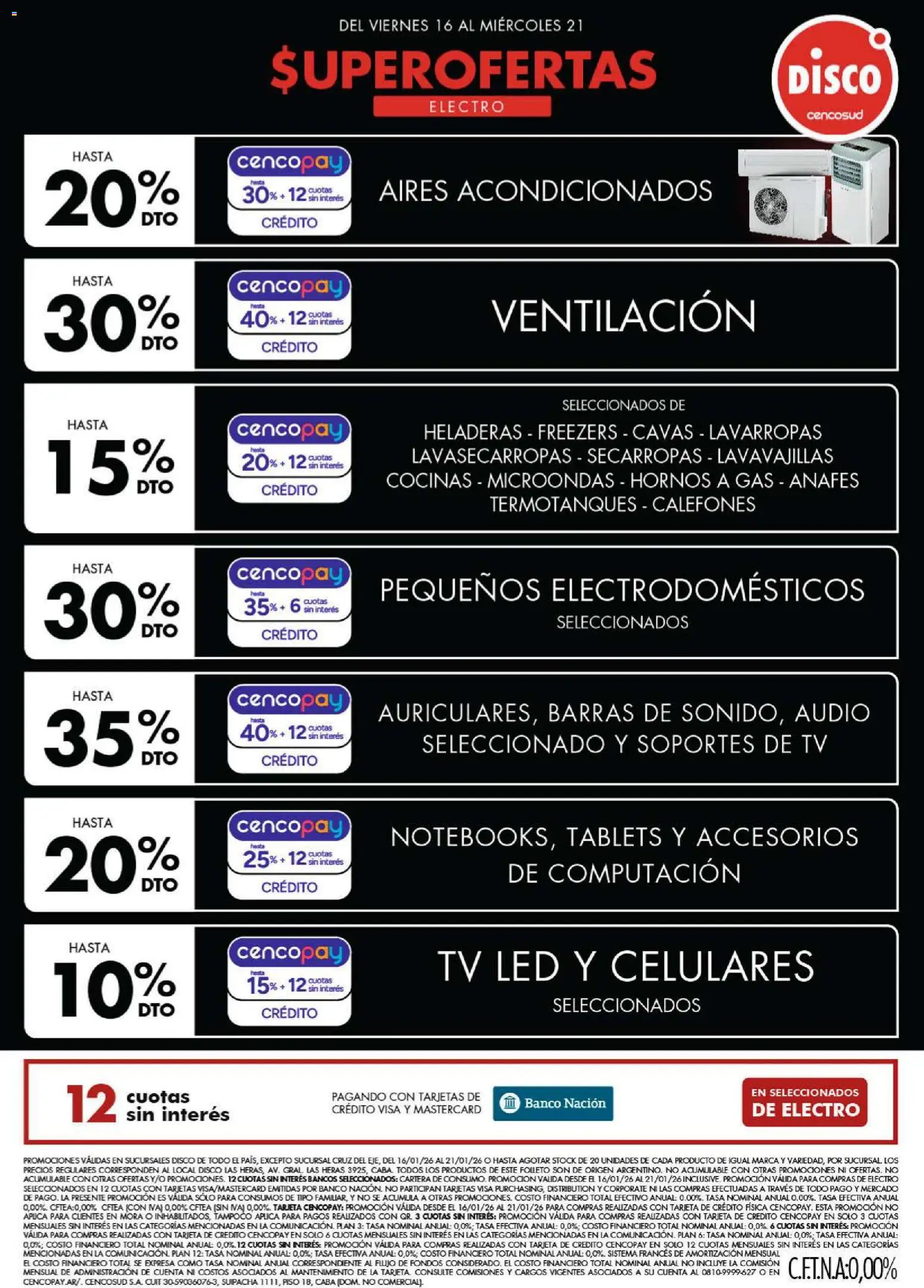 Disco - Ofertas | Electro, T. Libre y más │ válido desde el 16.01.2026 | Página: 1 | Productos: Lavavajillas, Banco, Lavarropas, Microondas