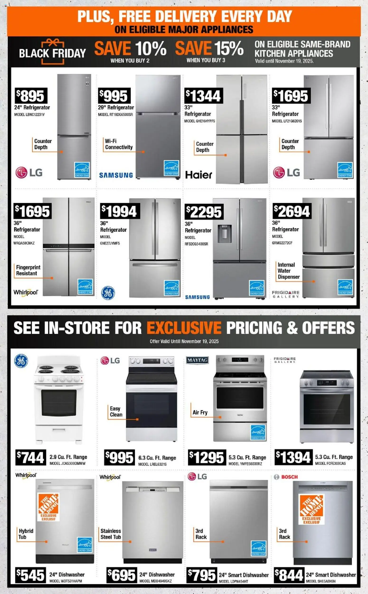Home Depot flyer valid from 06.11.2025 | Page: 8 | Products: Refrigerator, Dishwasher