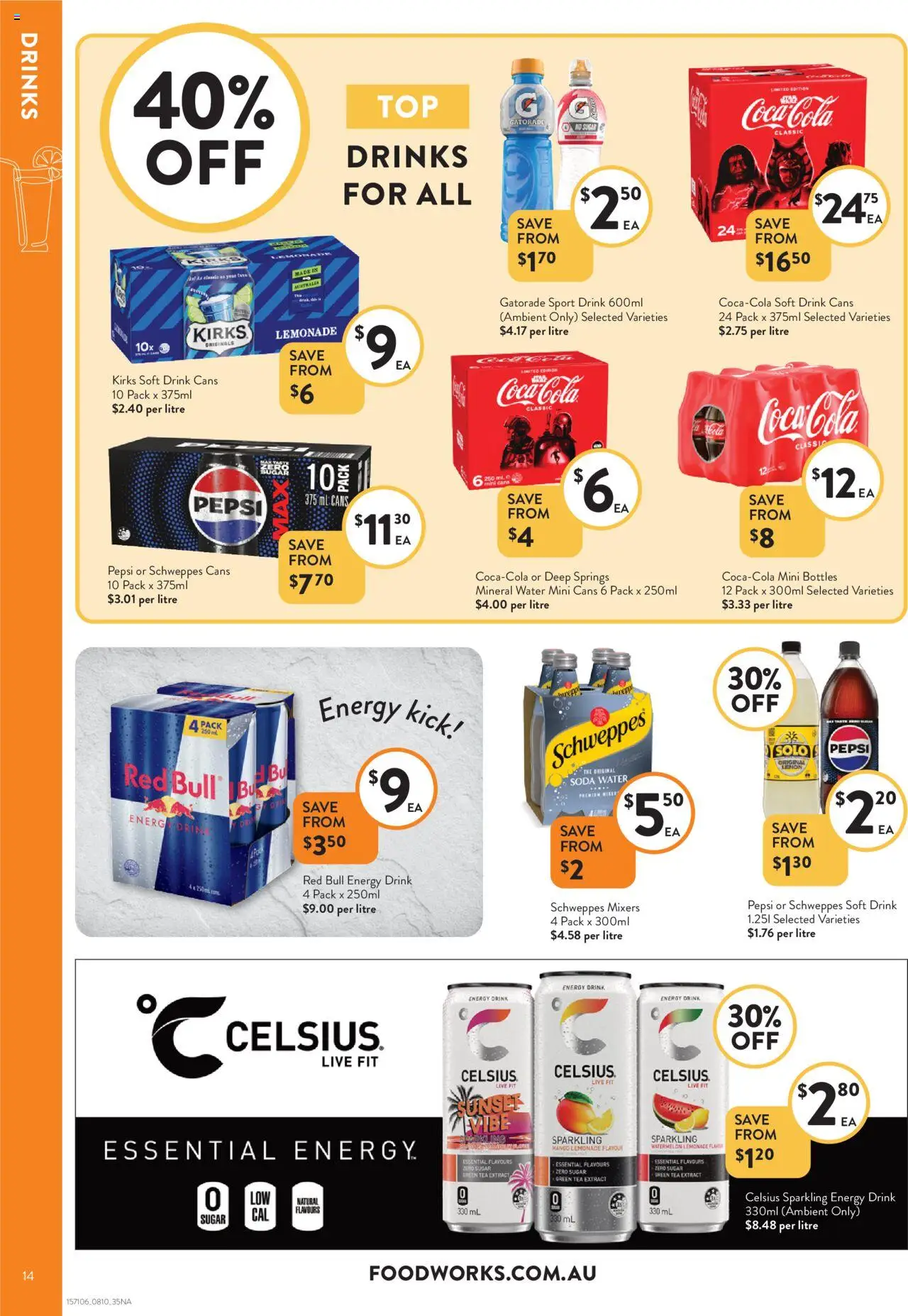 Foodworks catalogue - valid from 08.10.2025 | Page: 14 | Products: Energy drink, Pepsi, Water, Sugar