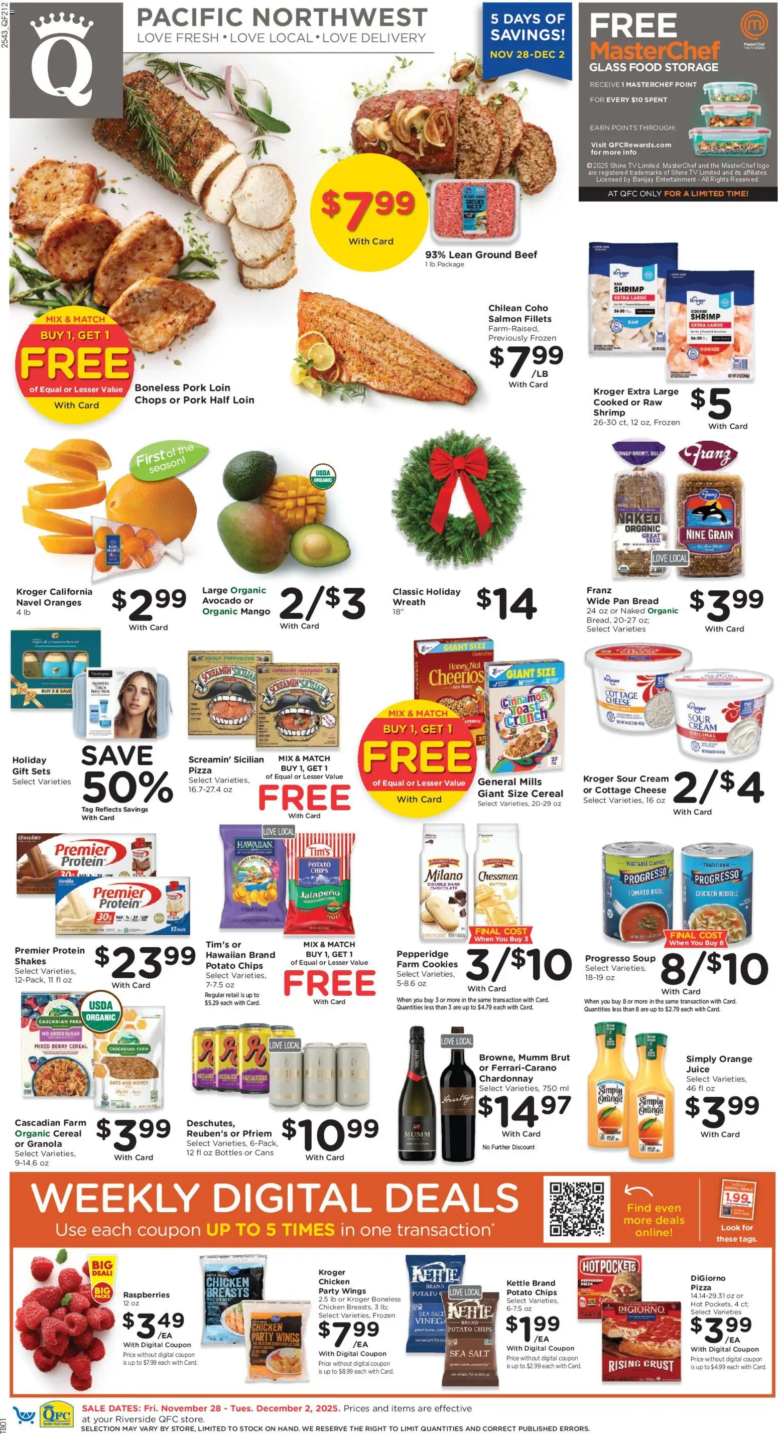 QFC Weekly Ad - WA - valid from 28.11.2025 | Page: 1 | Products: Pan, Butter, Pizza, Beef