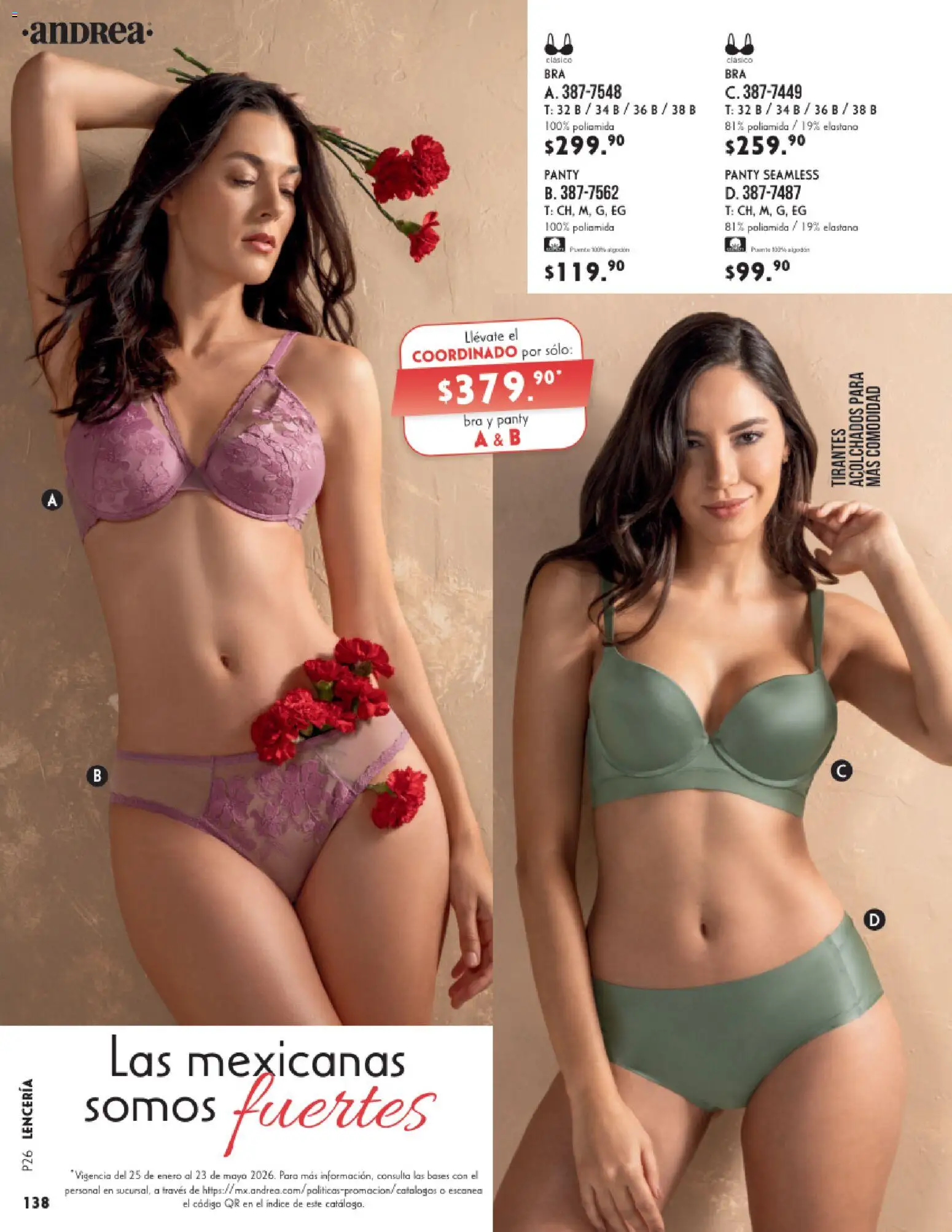 Nuevas ofertas de Andrea válidas en toda la República Mexicana desde el 25.01.2026. ¡Encuentra las mejores ofertas en Andrea catálogo Lencería & vestir interior! | Página: 34 | Productos: Tirantes, Lenceria
