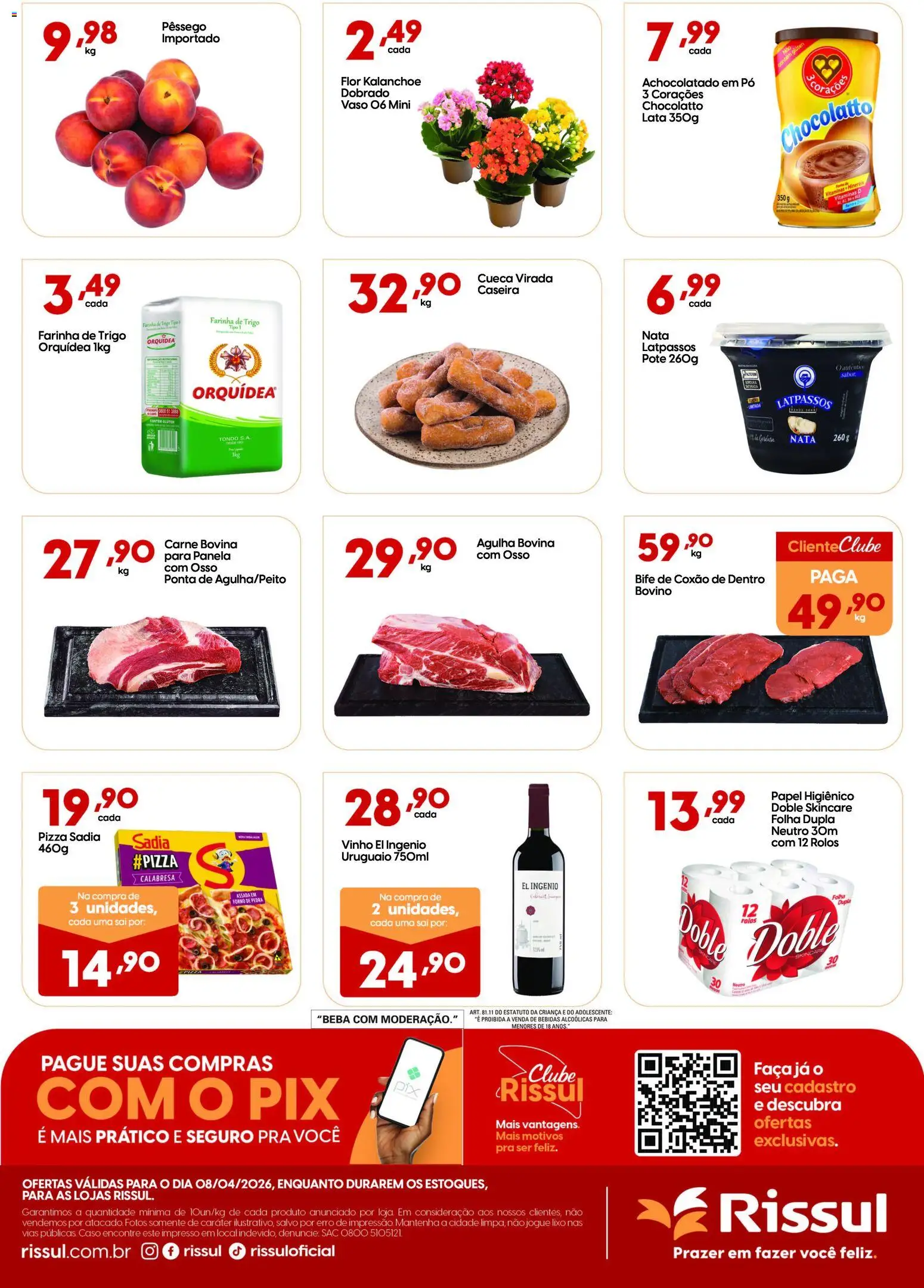 Rissul Folheto - válido de 08.04.2026 | Página: 2 | Produtos: Pêssego, Panela, Faca, Papel higiênico