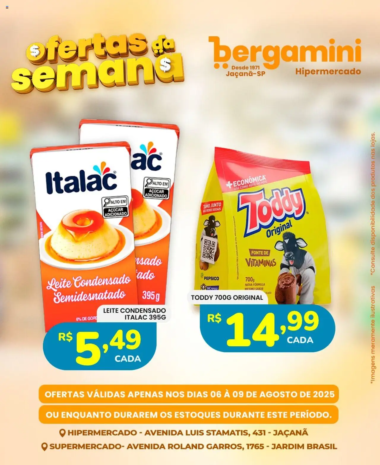 Supermercado Bergamini Folheto - válido de 06.08.2025 | Página: 7 | Produtos: Leite, Açúcar, Leite condensado