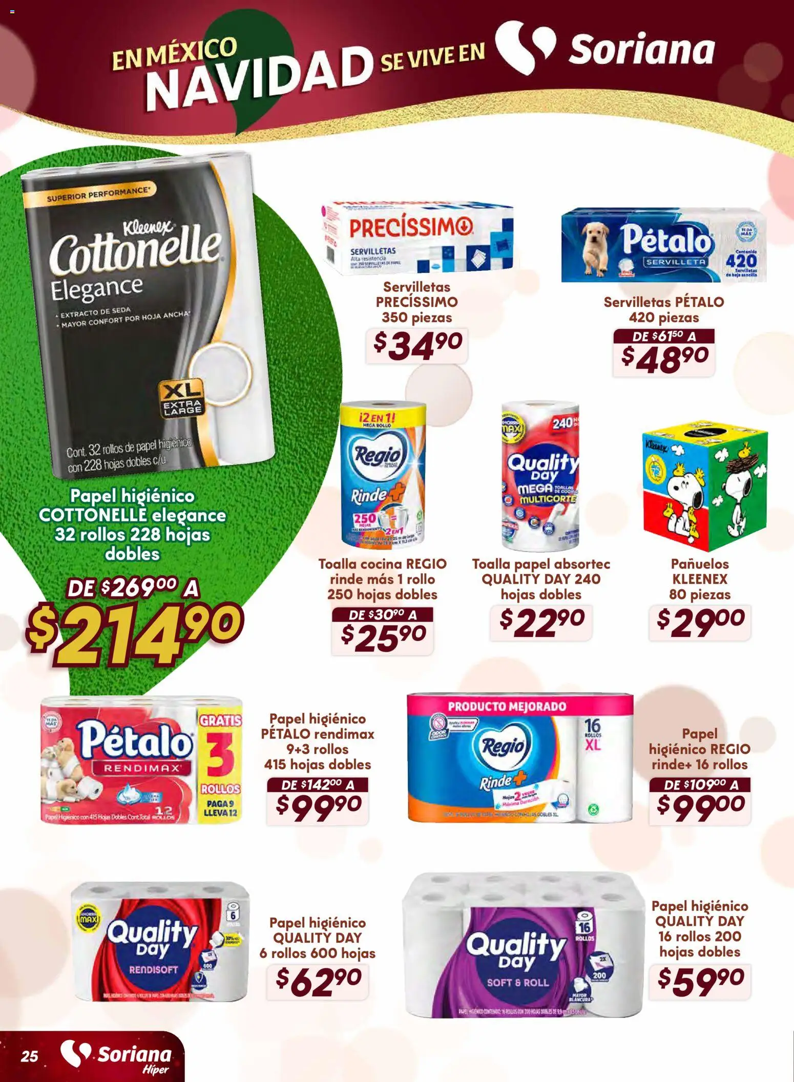 Nuevas ofertas de Soriana válidas en toda la República Mexicana desde el 13.11.2025. ¡Encuentra las mejores ofertas en Soriana - Preciazazaso Híper: Valle de México! | Página: 25 | Productos: Toalla, Papel higiénico, Cocina, Servilletas