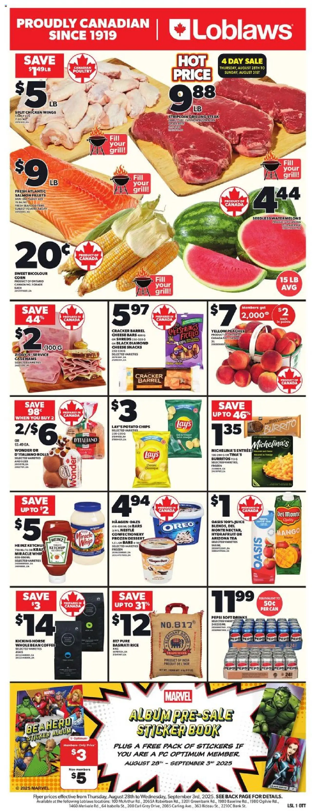 Loblaws flyer valid from 28.08.2025 | Page: 3 | Products: Ketchup, Chicken wings, Case, Cheese