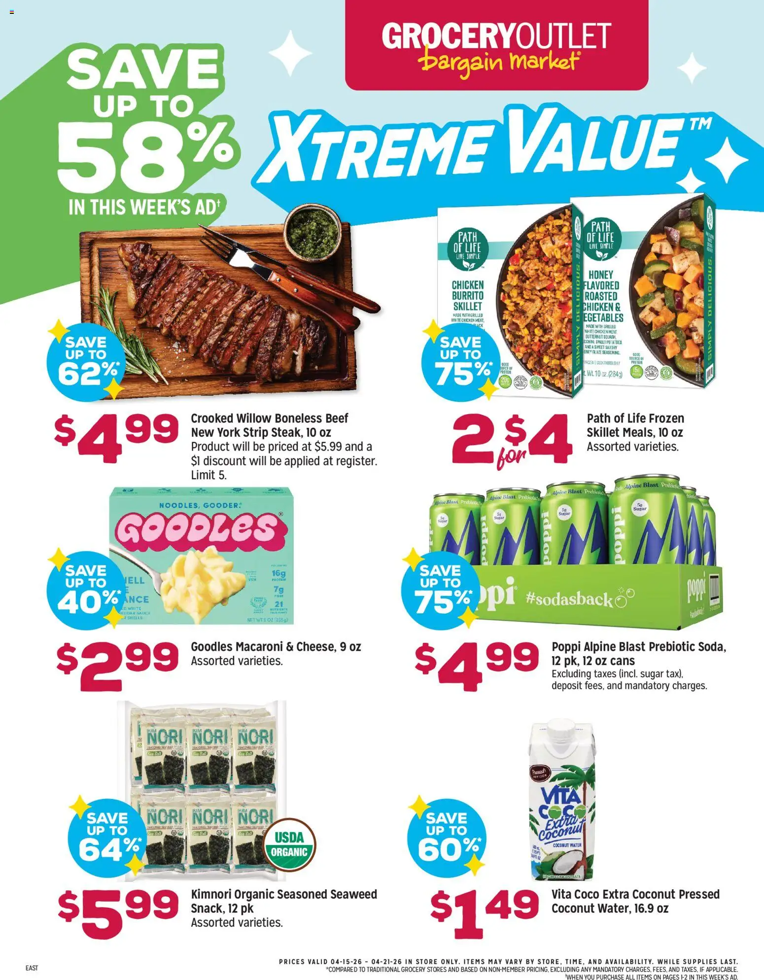 Grocery Outlet Weekly Ad - PA - valid from 15.04.2026 | Page: 1 | Products: Skillet, Potatoes, Sauce, Sugar