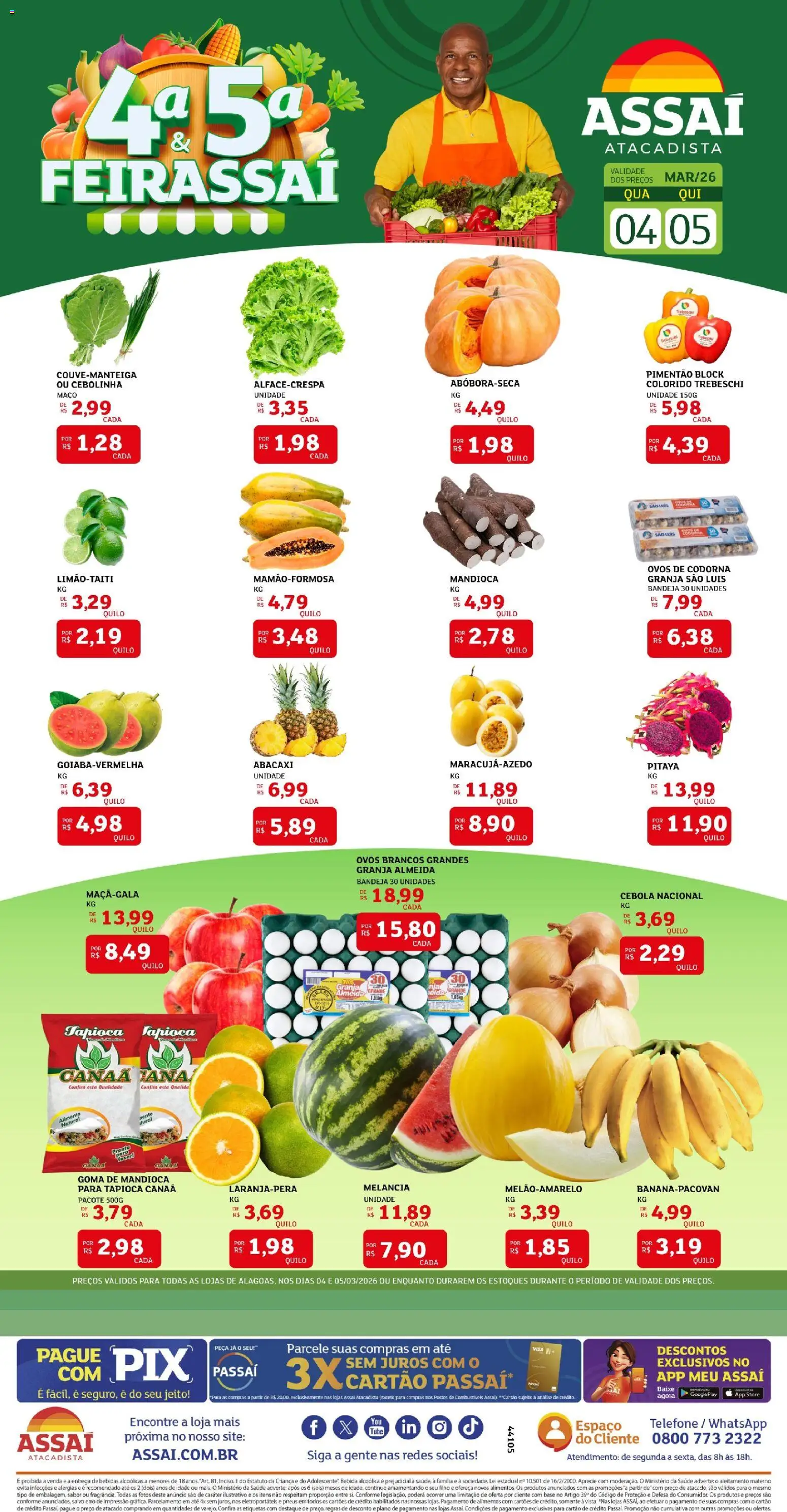 Assaí Atacadista Folheto - válido de 04.03.2026 | Página: 1 | Produtos: Mandioca, Tapioca, Pneus, Abacaxi