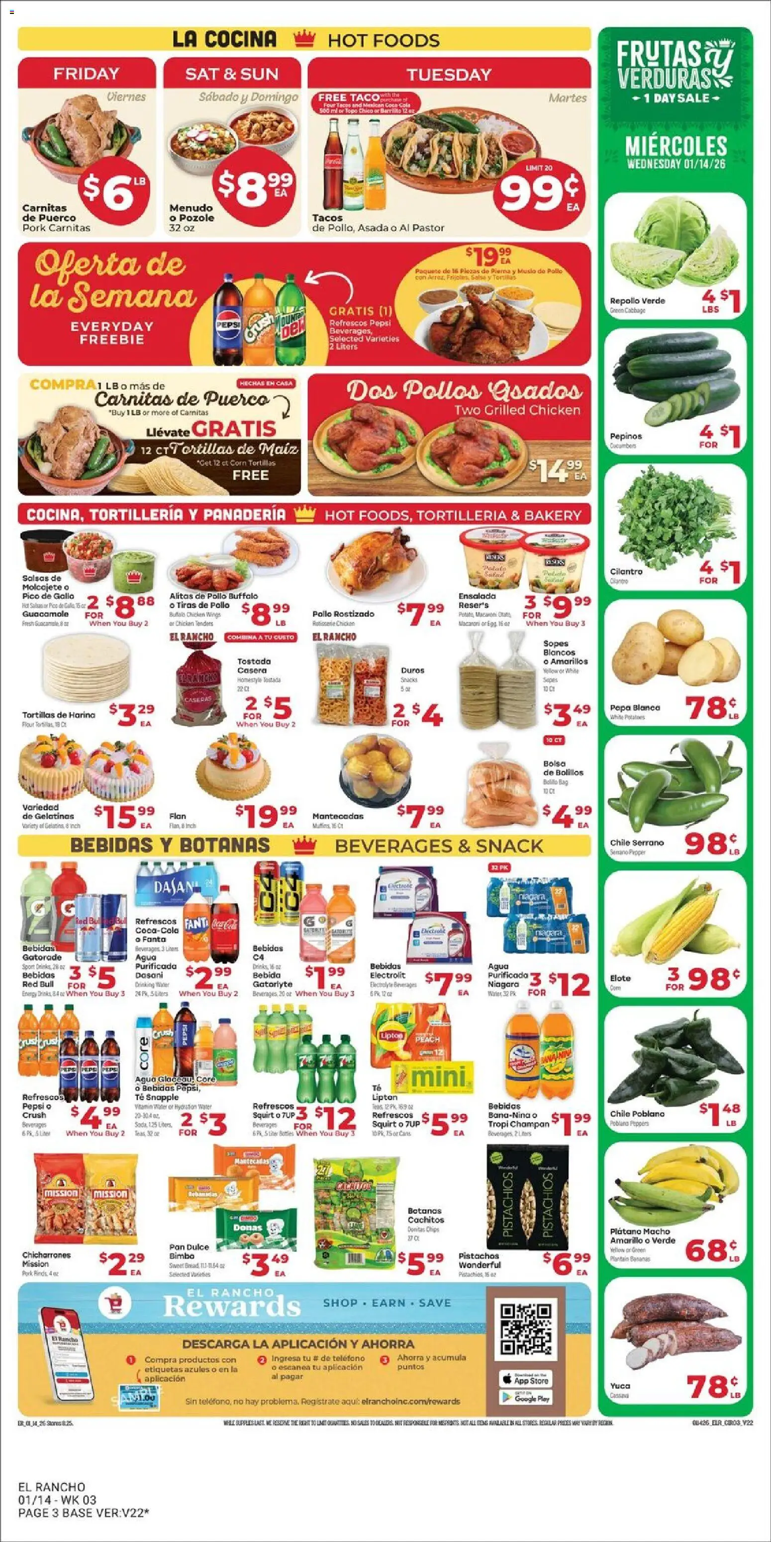 El Rancho - Weekly Ad - valid from 14.01.2026 | Page: 3 | Products: Pan, Pork, Potatoes, Water