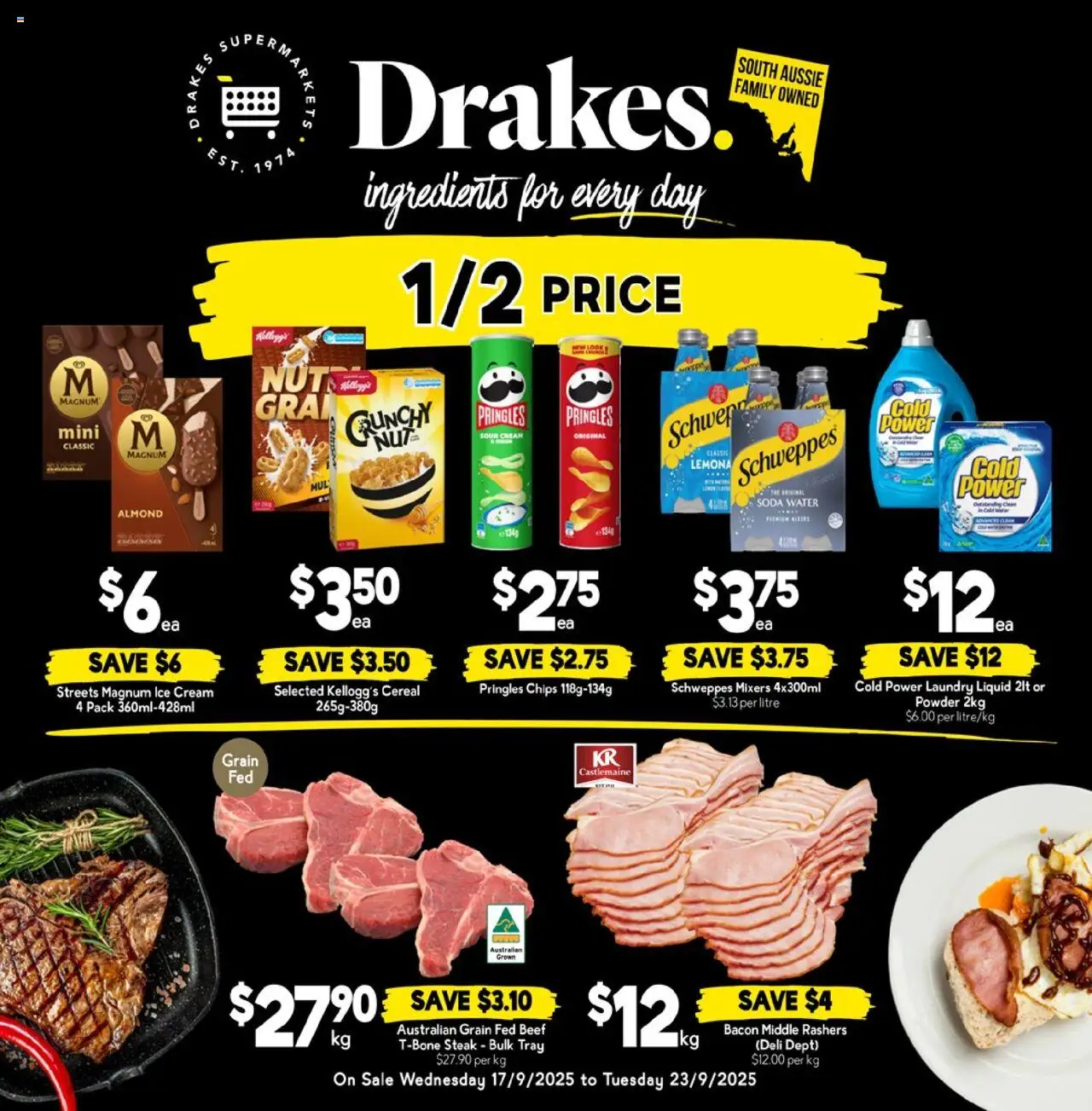 Drakes catalogue - valid from 17.09.2025 | Page: 1 | Products: Sour cream, Chips, Ice cream, Steak