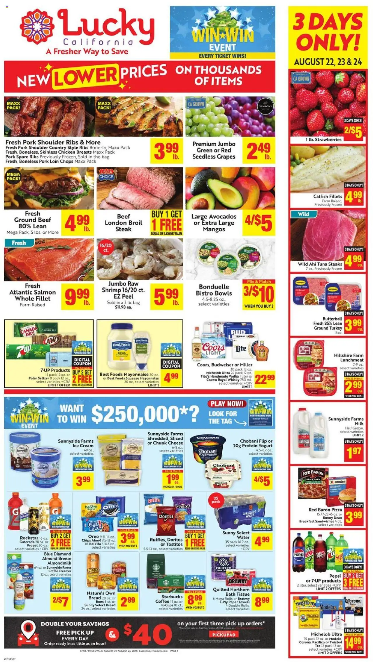 Lucky Supermarkets Weekly - AK - valid from 20.08.2025 | Page: 1 | Products: Coffee, Pizza, Strawberries, Grapes