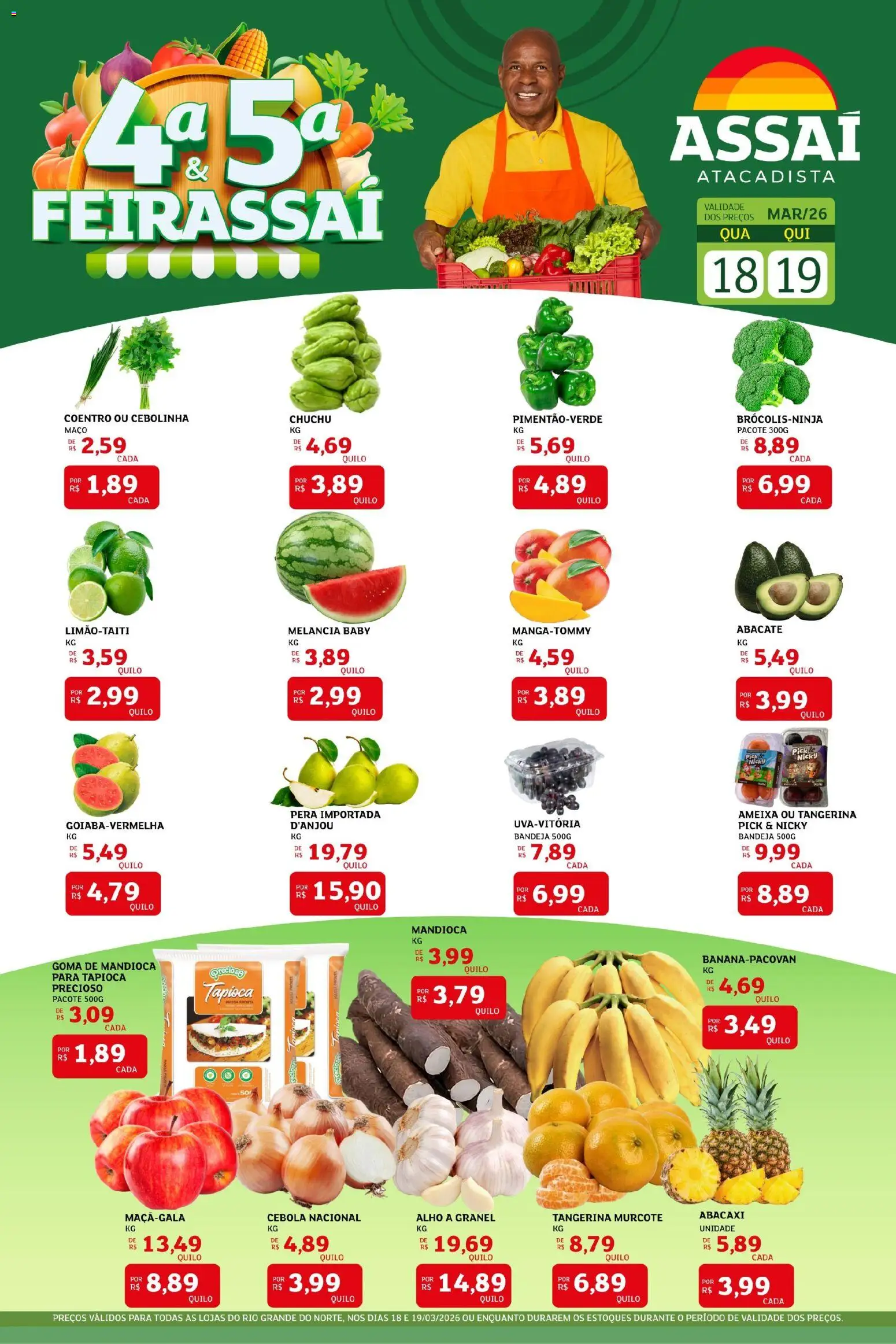 Assaí Atacadista Folheto - válido de 18.03.2026 | Página: 1 | Produtos: Melancia, Pera, Alho, Bandeja