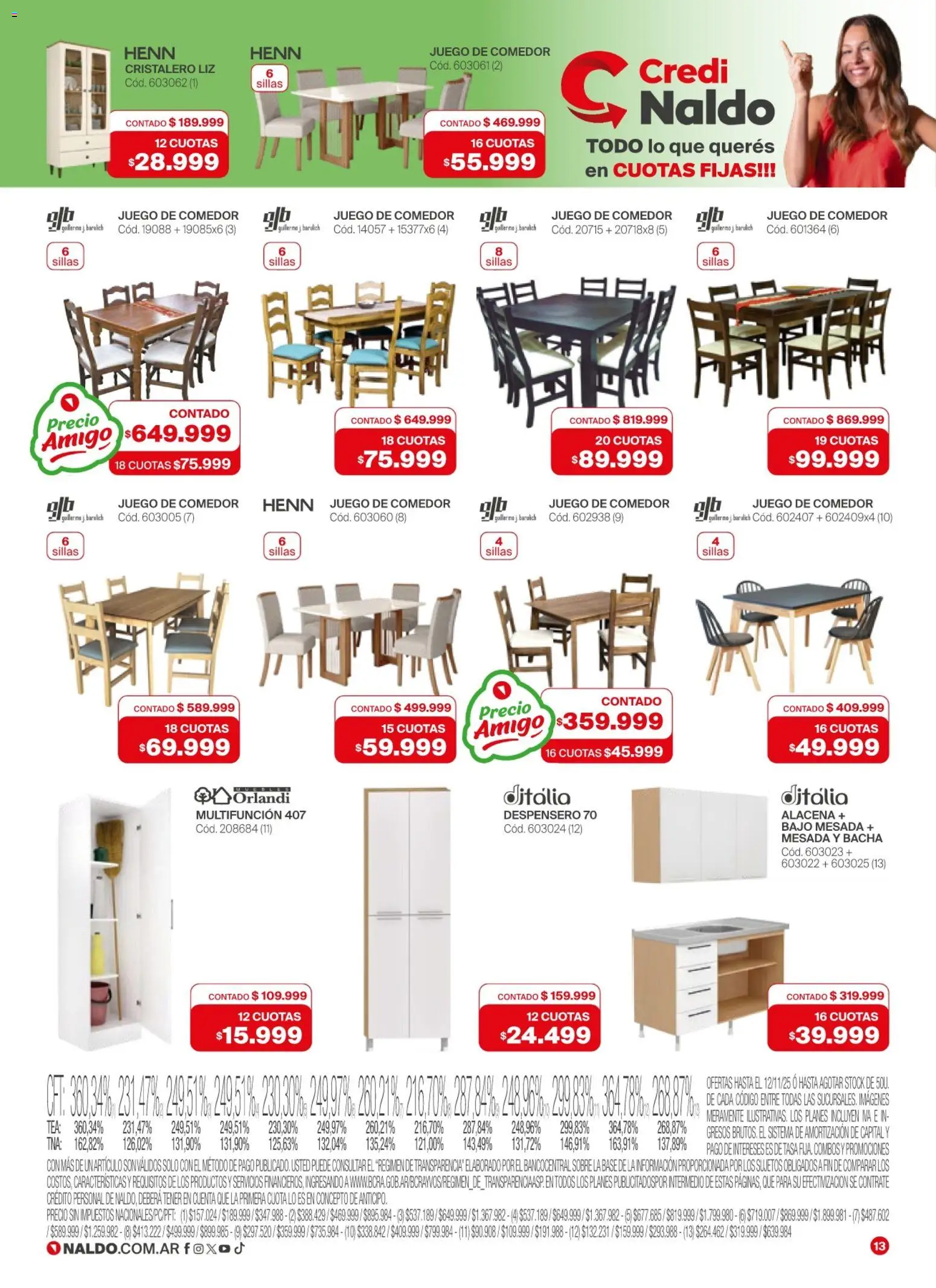 Naldo catálogo │ válido desde el 12.11.2025 | Página: 13 | Productos: Juego de comedor, Despensero, Sobre, Bacha