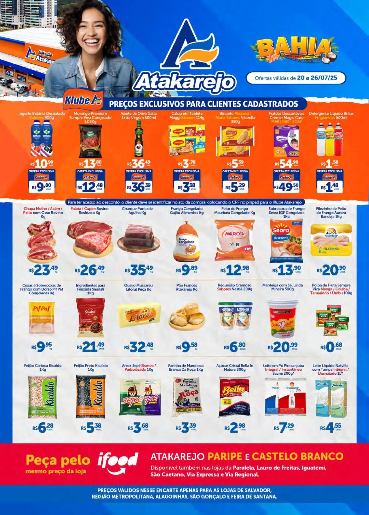 Atakarejo Folheto - válido de 20.07.2025 | Página: 1 | Produtos: Mandioca, Leite, Pão, Pá
