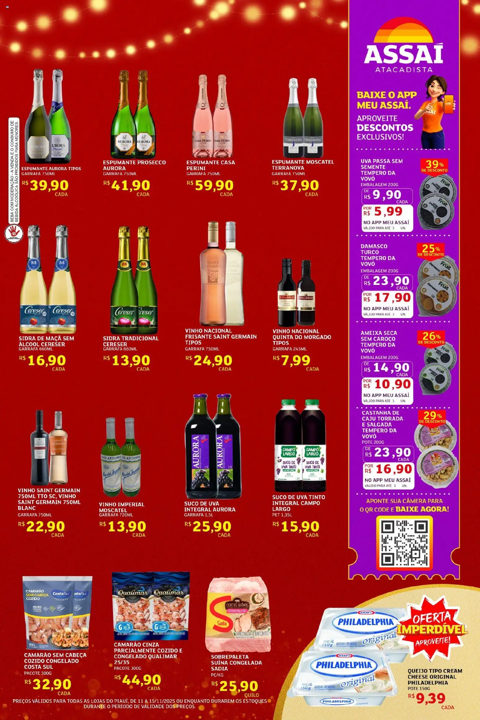 Assaí Atacadista Folheto - válido de 11.11.2025 | Página: 3 | Produtos: Damasco, Carne, Bebida, Uva passa
