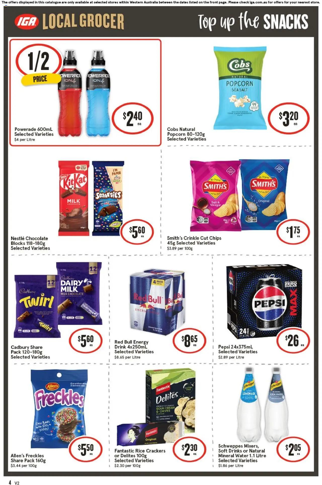 IGA catalogue - valid from 08.10.2025 | Page: 4 | Products: Sour cream, Chips, Popcorn, Water