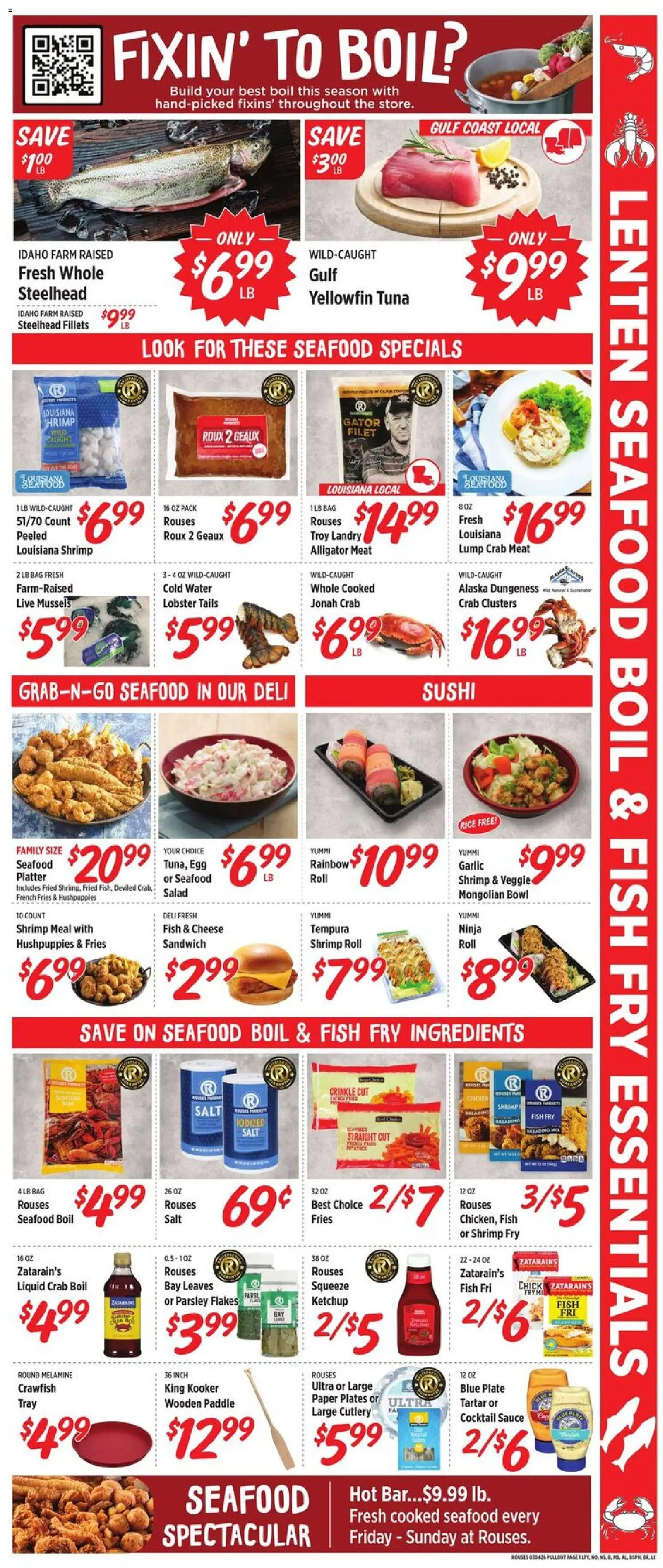 Rouses Weekly Ad - AL - valid from 04.03.2026 | Page: 3 | Products: Rice, Fish, Flakes, Salt