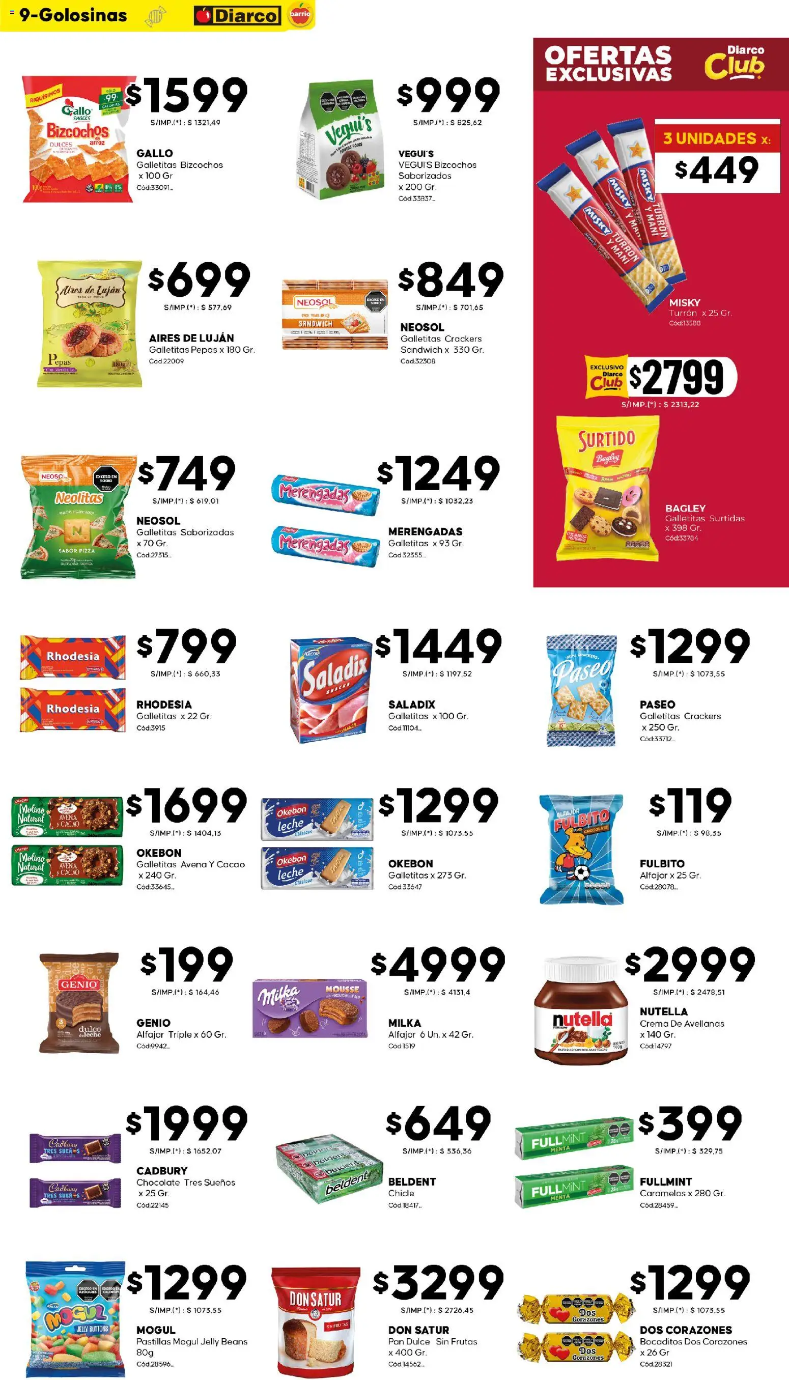 Diarco - Ofertas Diarco Barrio │ válido desde el 27.10.2025 | Página: 9 | Productos: Galletitas, Chocolate, Turrón, Cacao
