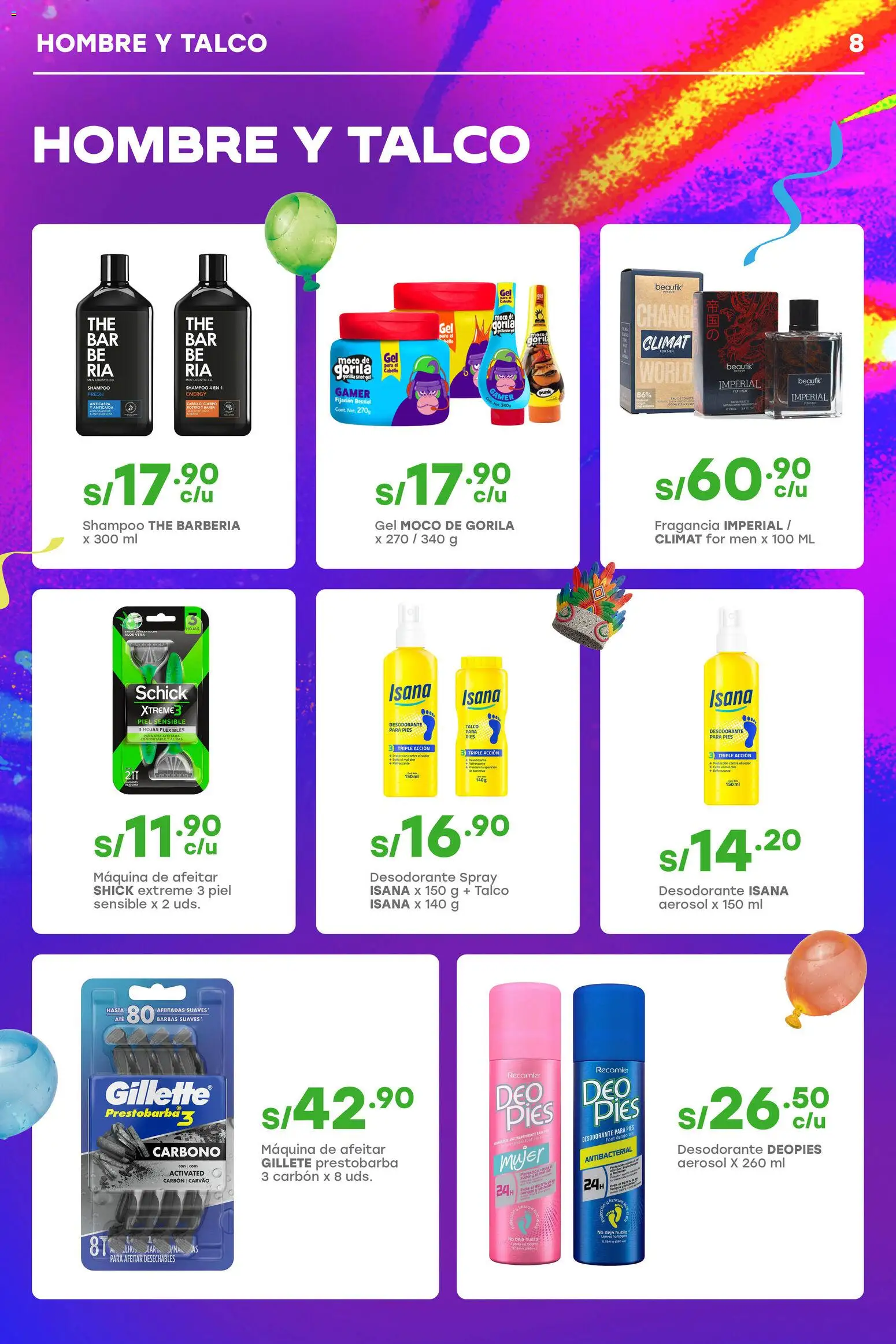 Catálogo Tottus válido desde 18.02.2026 | Página: 8 | Productos: Shampoo, Desodorante, Maquina de afeitar, Fragancia