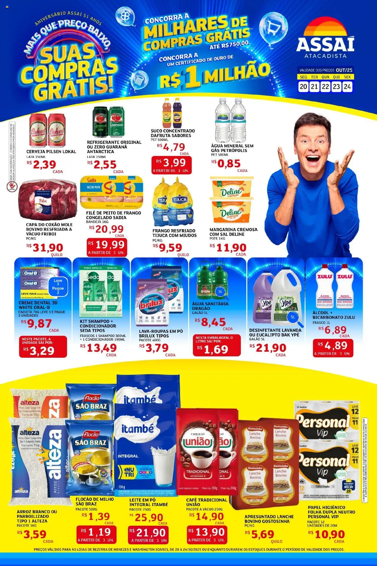 Assaí Atacadista Folheto - válido de 20.10.2025 | Página: 1 | Produtos: Guaraná, Leite, Arroz, Peito de frango