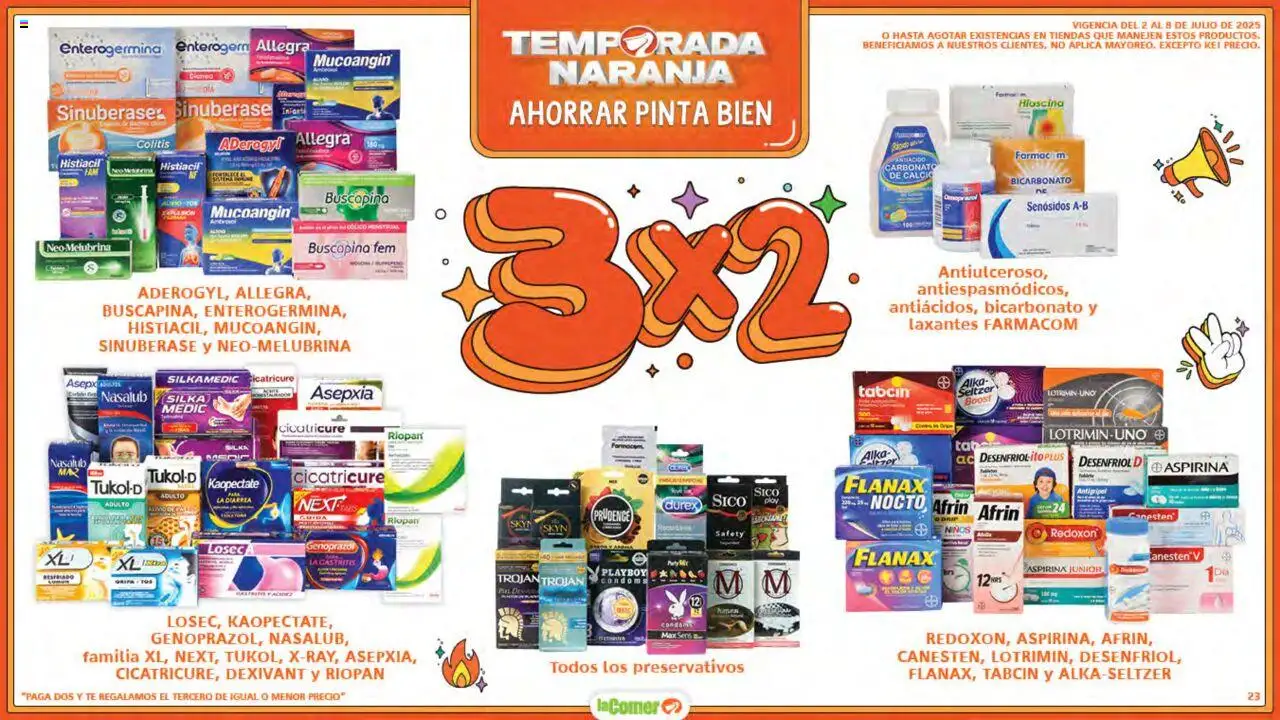 Nuevas ofertas de La Comer válidas en toda la República Mexicana desde el 02.07.2025. ¡Encuentra las mejores ofertas en La Comer folleto! | Página: 23 | Productos: Preservativos, Antigripal, Té