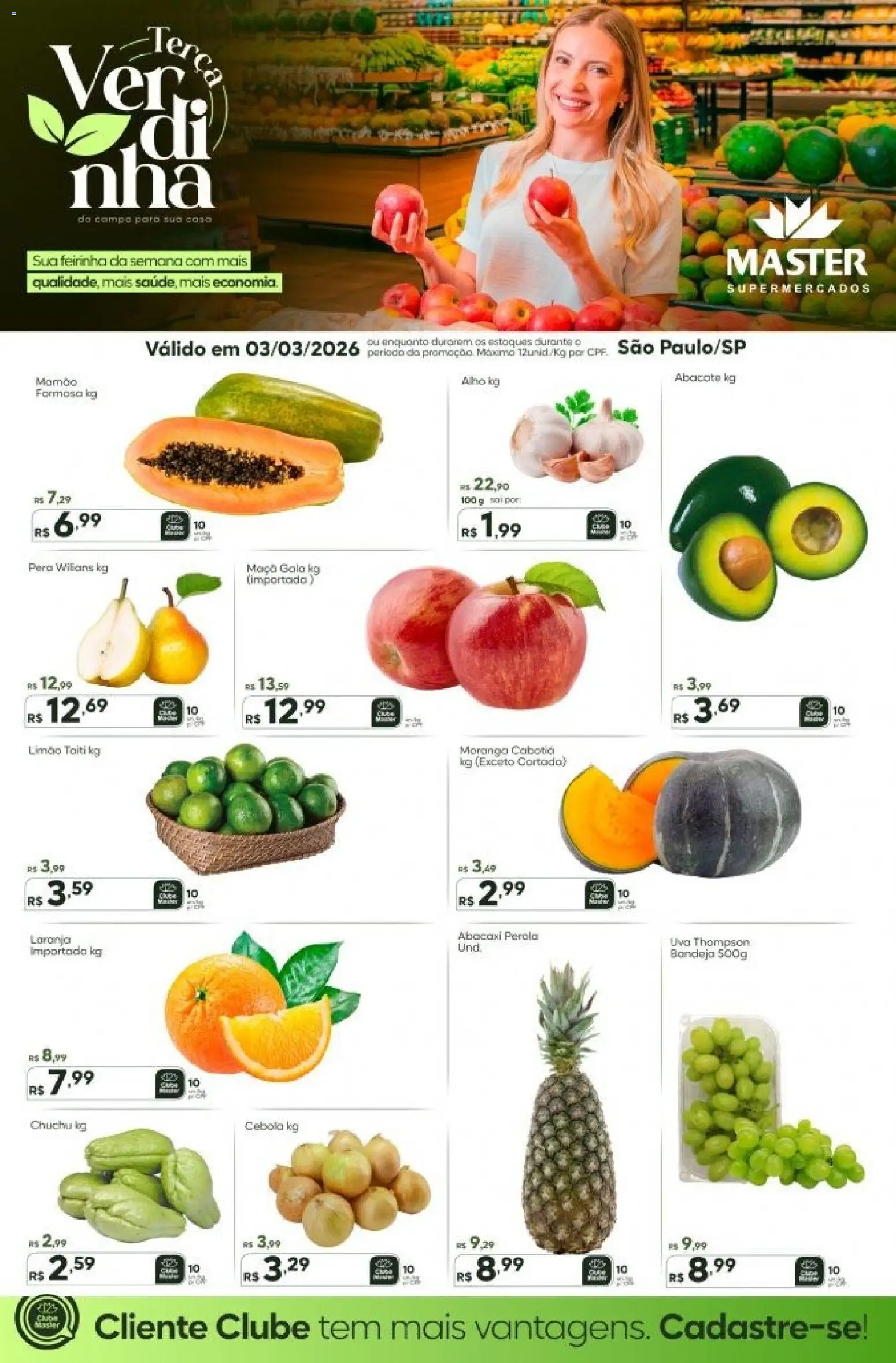 Master Folheto - válido de 03.03.2026 | Página: 1 | Produtos: Pera, Alho, Abacaxi, Bandeja