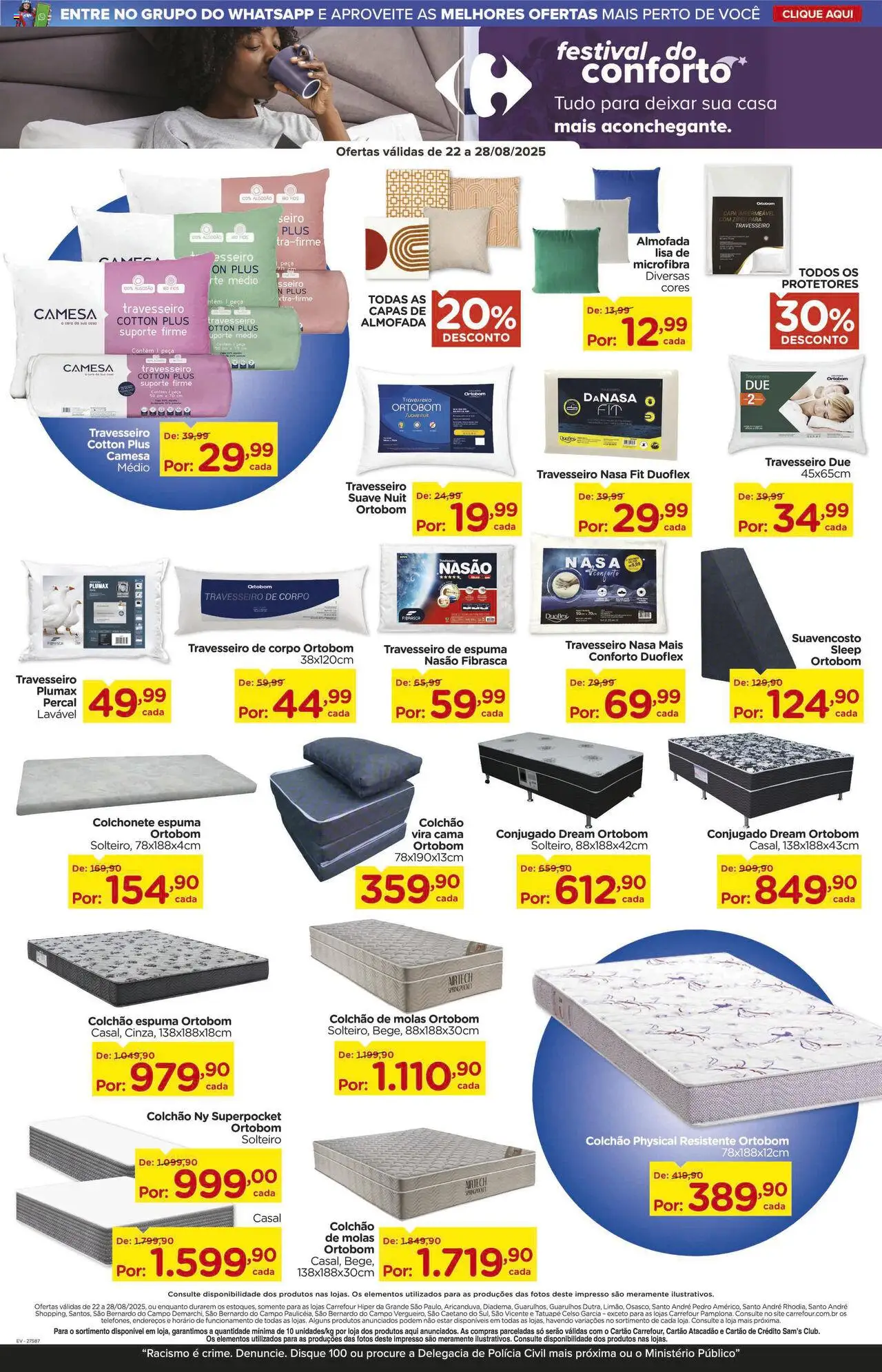 Carrefour Folheto - válido de 22.08.2025 | Página: 11 | Produtos: Colchonete, Travesseiro, Cama, Almofada