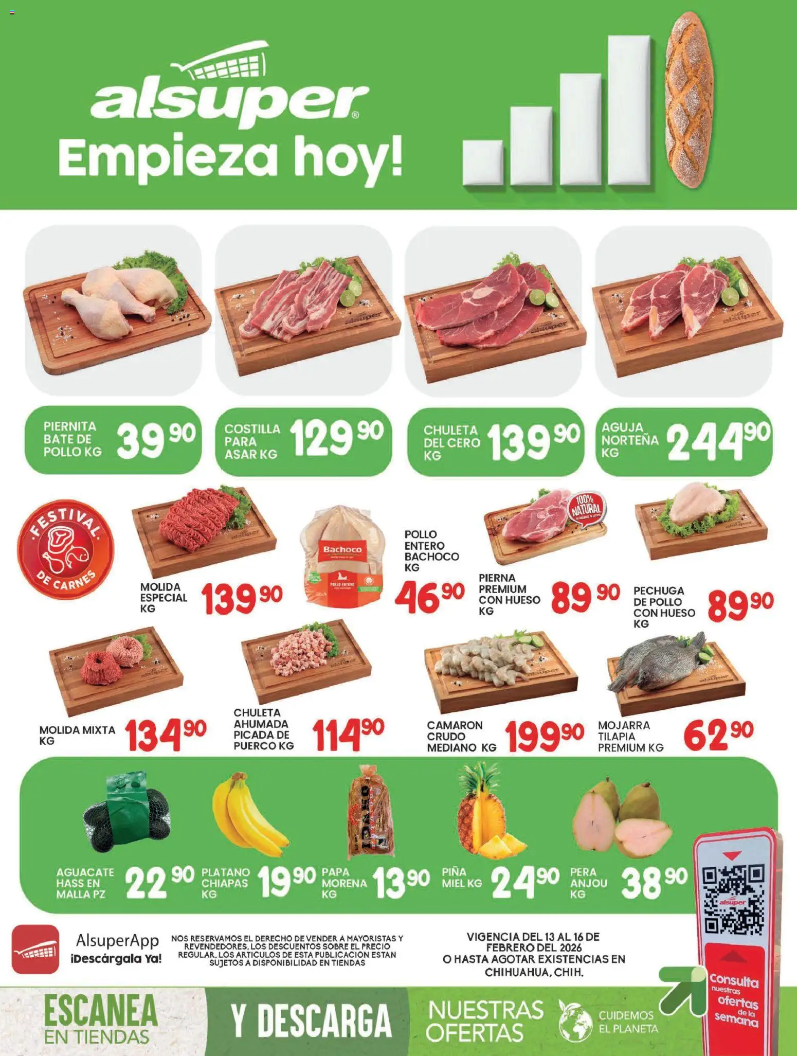 Nuevas ofertas de Alsuper válidas en toda la República Mexicana desde el 13.02.2026. ¡Encuentra las mejores ofertas en Alsuper folleto Chihuahua Capital! | Página: 1 | Productos: Plátano, Papa, Malla, Sobre