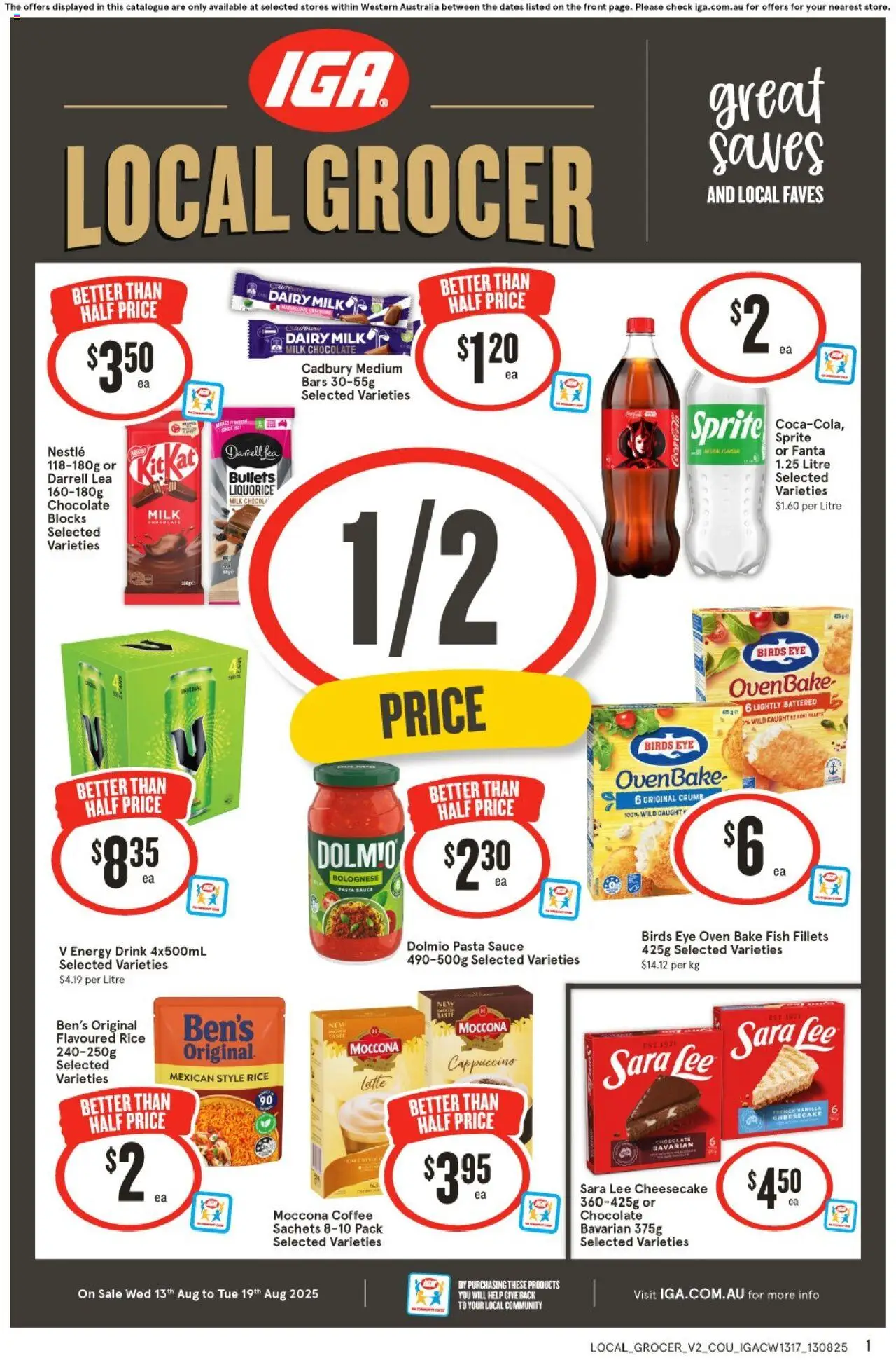 IGA catalogue - valid from 13.08.2025 | Page: 1 | Products: Dairy, Energy drink, Chocolate, Sauce