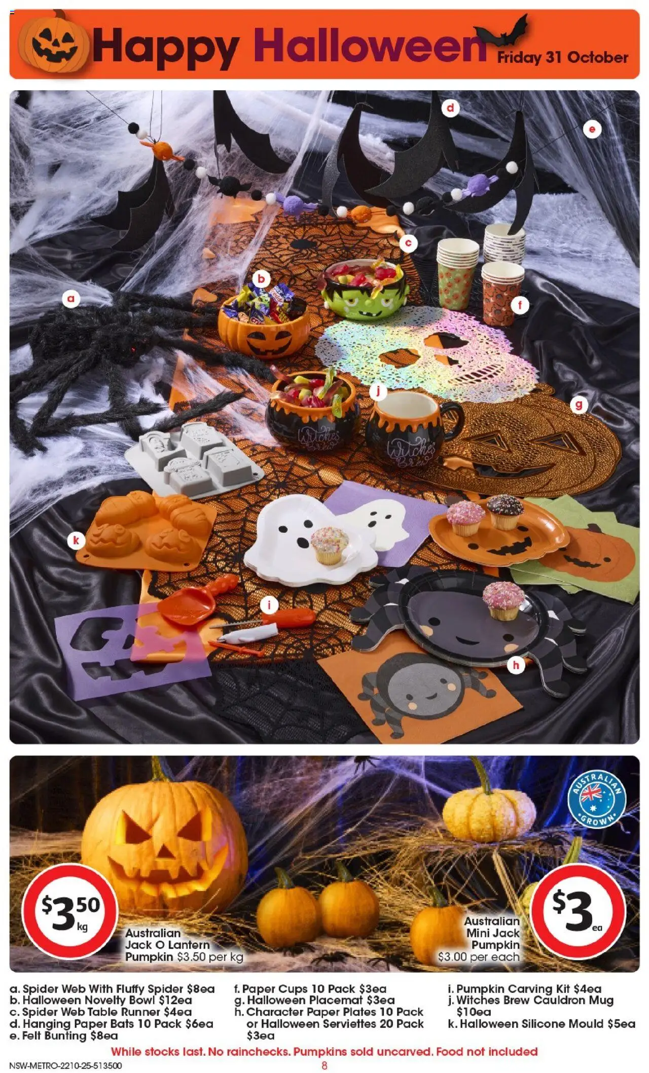 Coles catalogue - valid from 22.10.2025 | Page: 8 | Products: Cups, Novelty, Table runner, Pumpkin