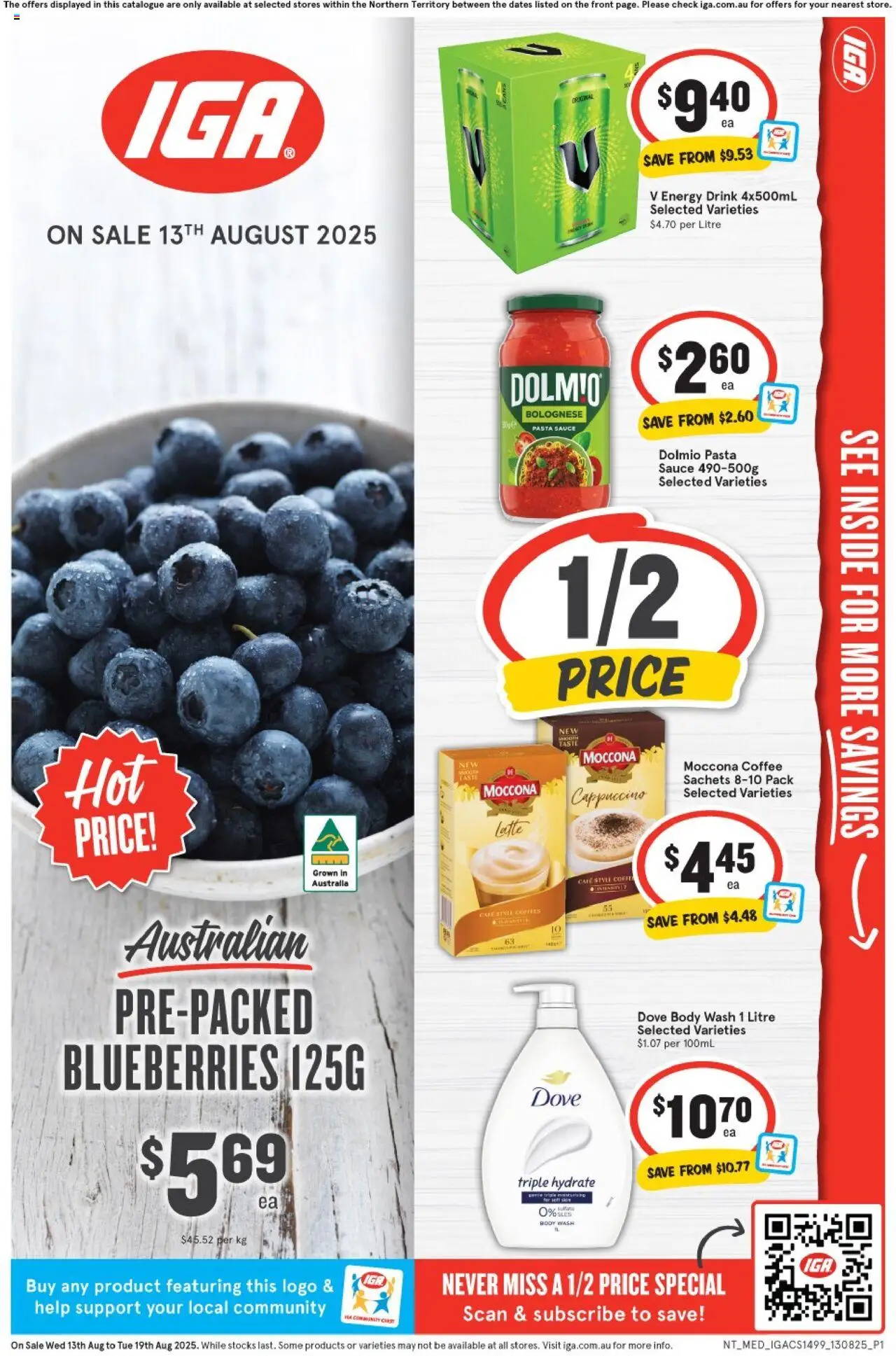 IGA catalogue - valid from 13.08.2025 | Page: 1 | Products: Energy drink, Coffee, Sauce, Blueberries