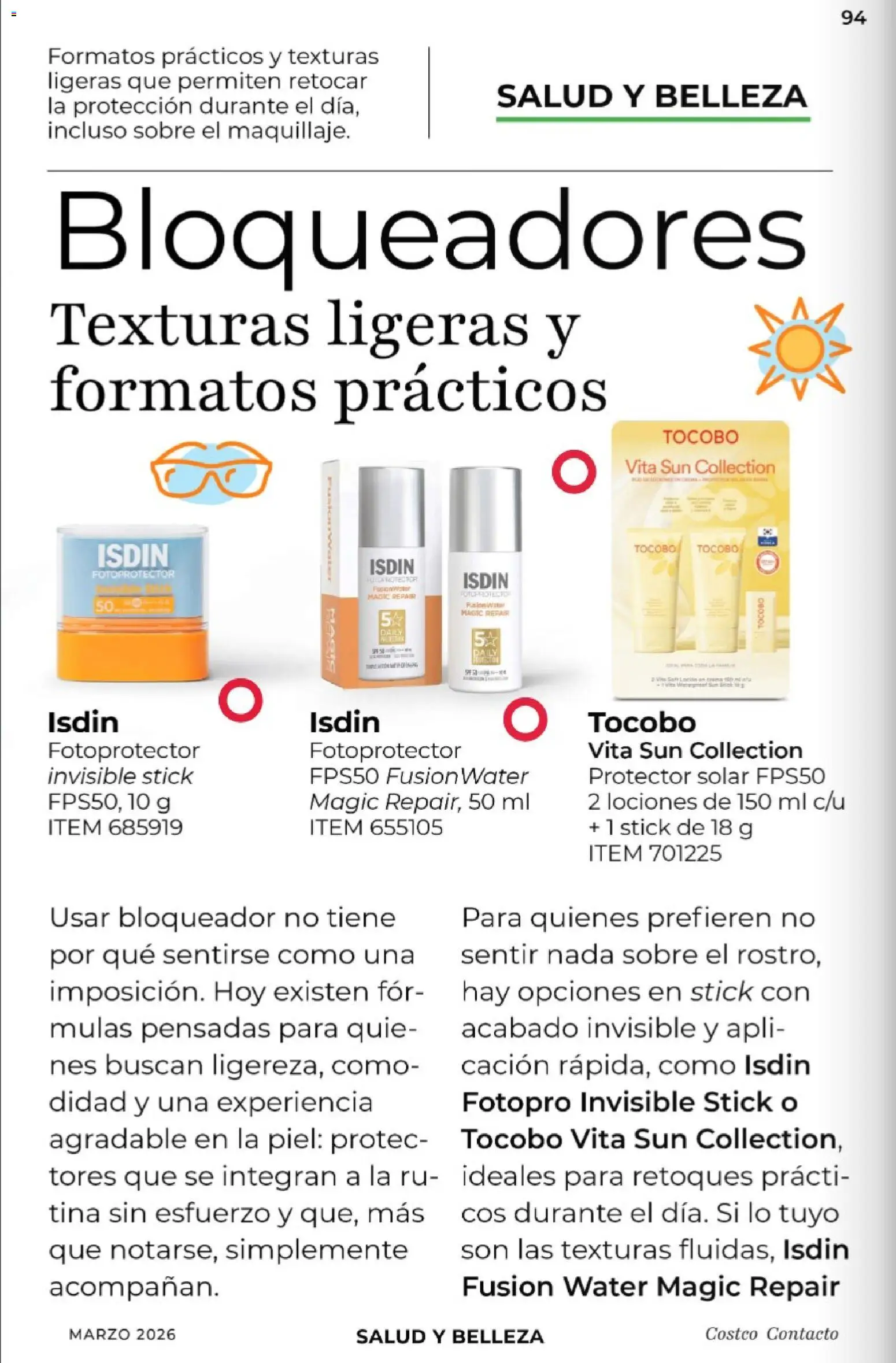 Nuevas ofertas de Costco válidas en toda la República Mexicana desde el 01.03.2026. ¡Encuentra las mejores ofertas en Costco Revista de marzo! | Página: 94 | Productos: Bloqueador, Sobre, Protector solar