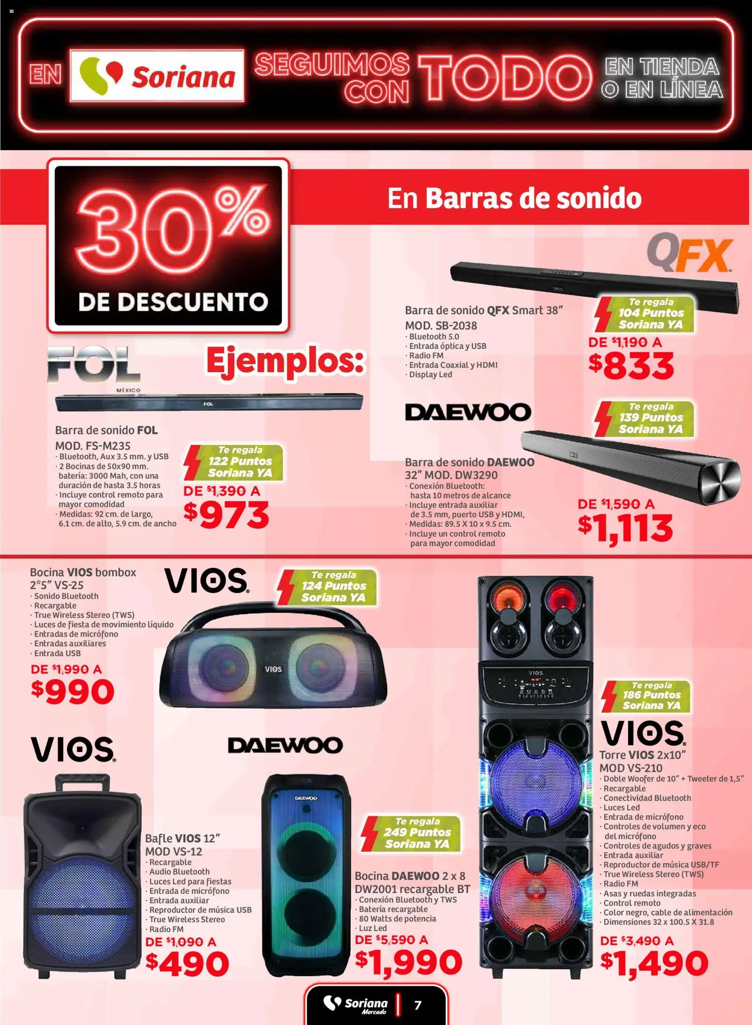 Nuevas ofertas de Soriana válidas en toda la República Mexicana desde el 19.11.2025. ¡Encuentra las mejores ofertas en Soriana - Seguimos con todo Mercado Nacional! | Página: 7 | Productos: Control remoto, Cable, Barra, Batería
