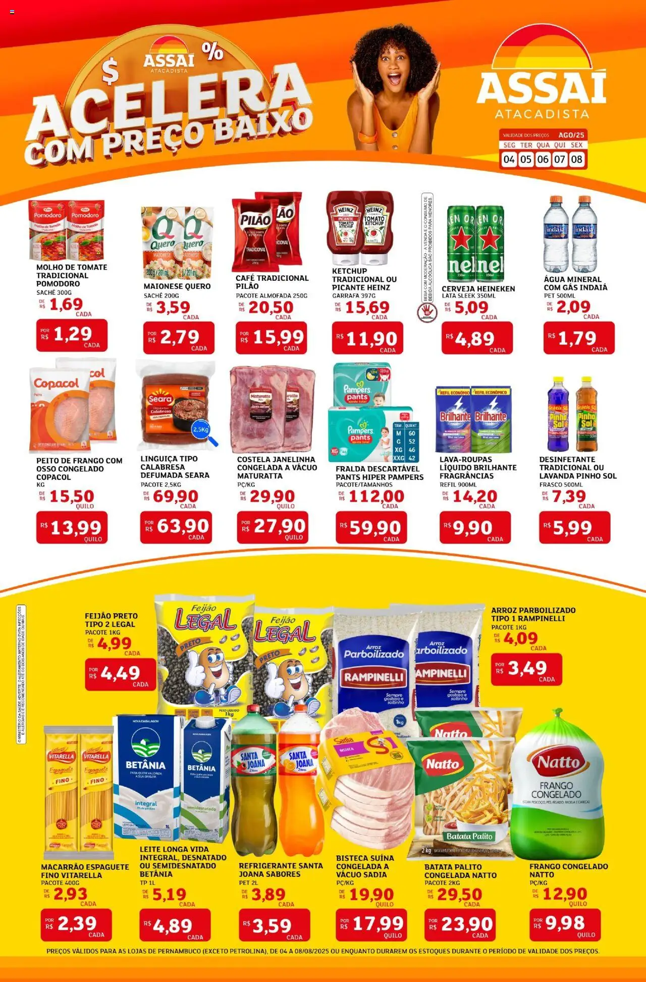 Assaí Atacadista Folheto - válido de 04.08.2025 | Página: 1 | Produtos: Almofada, Refrigerante, Desinfetante, Peito de frango